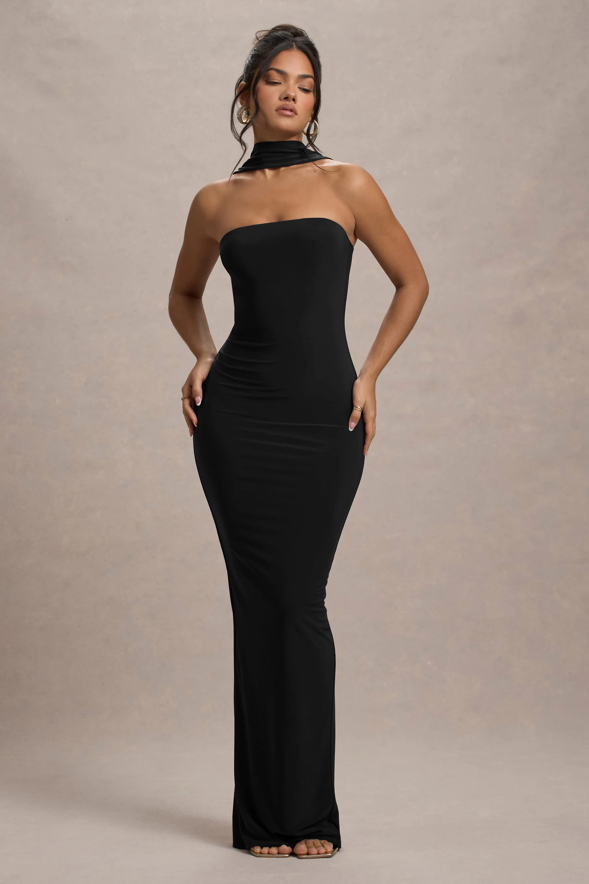 Nobu | Black Bandeau Maxi Dress With Halter-Collar - Image 5