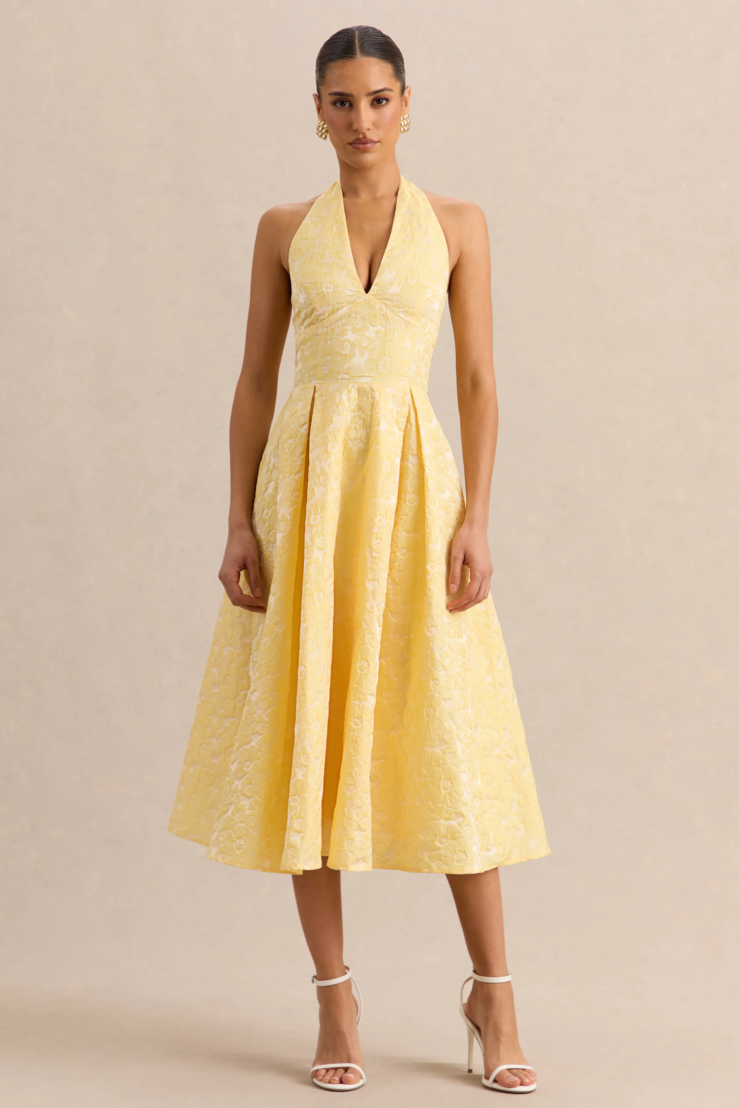 Nyomi | Lemon Satin Halter-Neck Midi-Dress