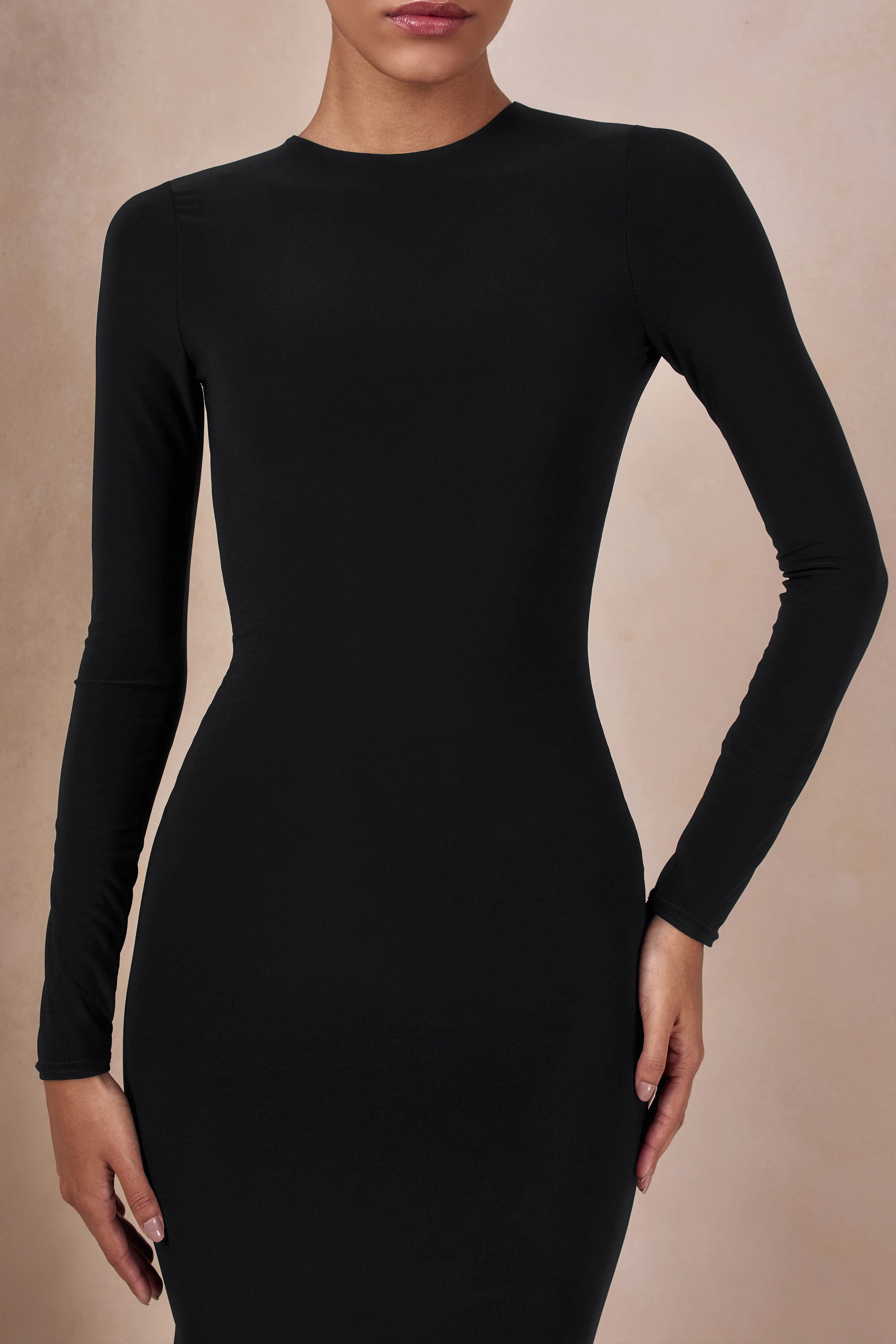 One Step Ahead | Black Long Sleeve Backless Fishtail Maxi Dress - Image 3