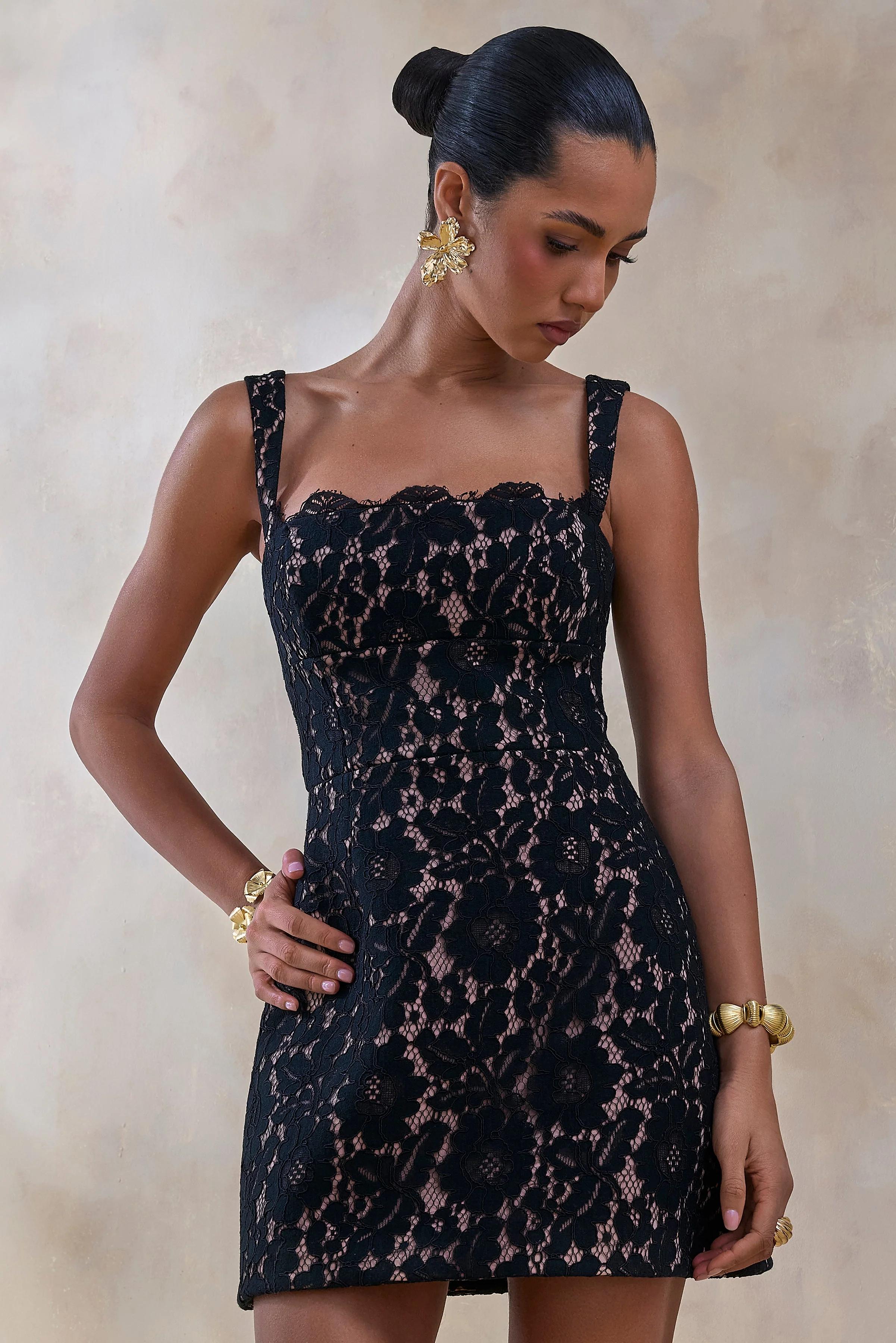 Orelisse | Black Lace Square-Neck Mini Dress - Image 4