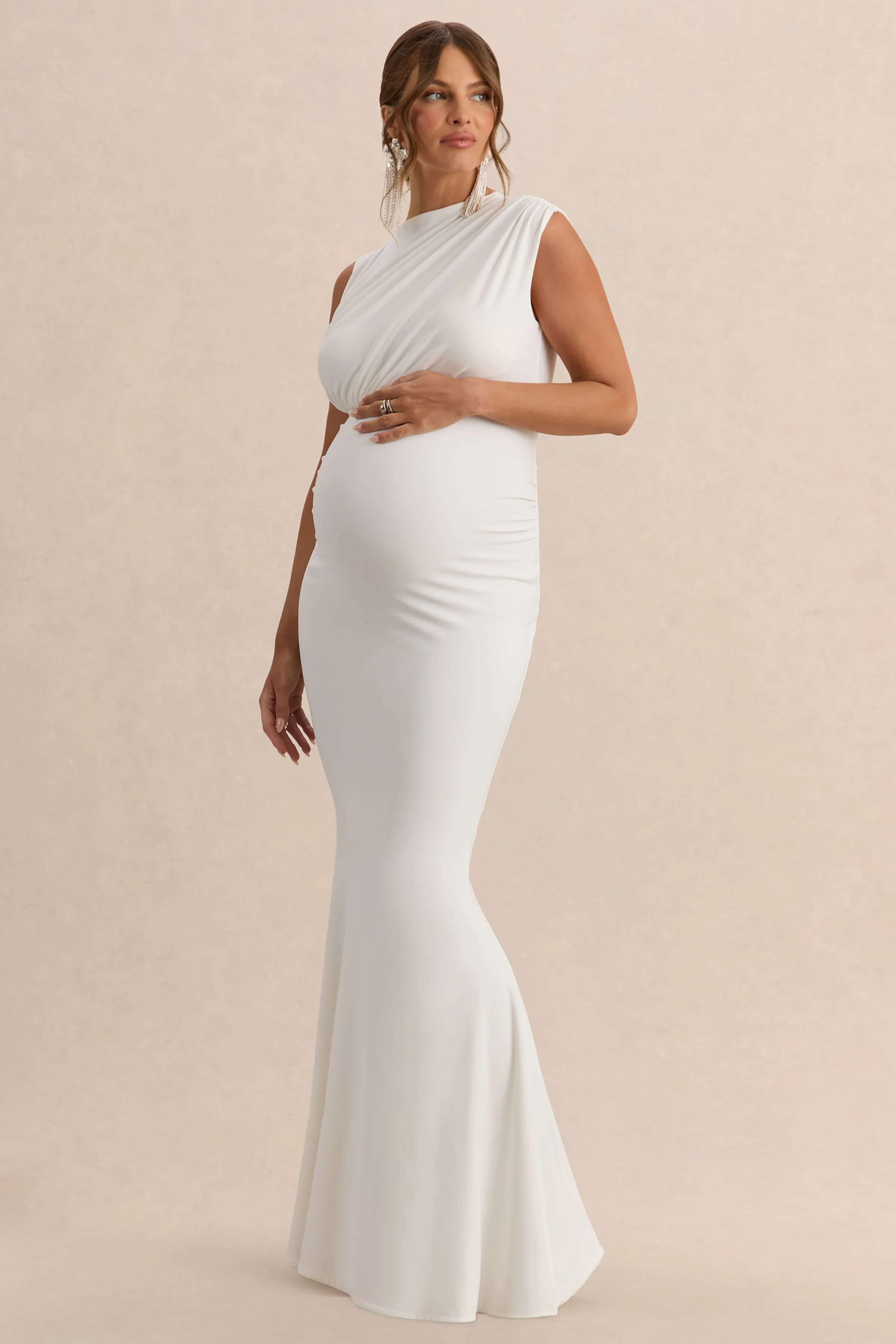 Osanna | White Wide-Neck Maternity Maxi Dress With Ruched Detailing - Image 5