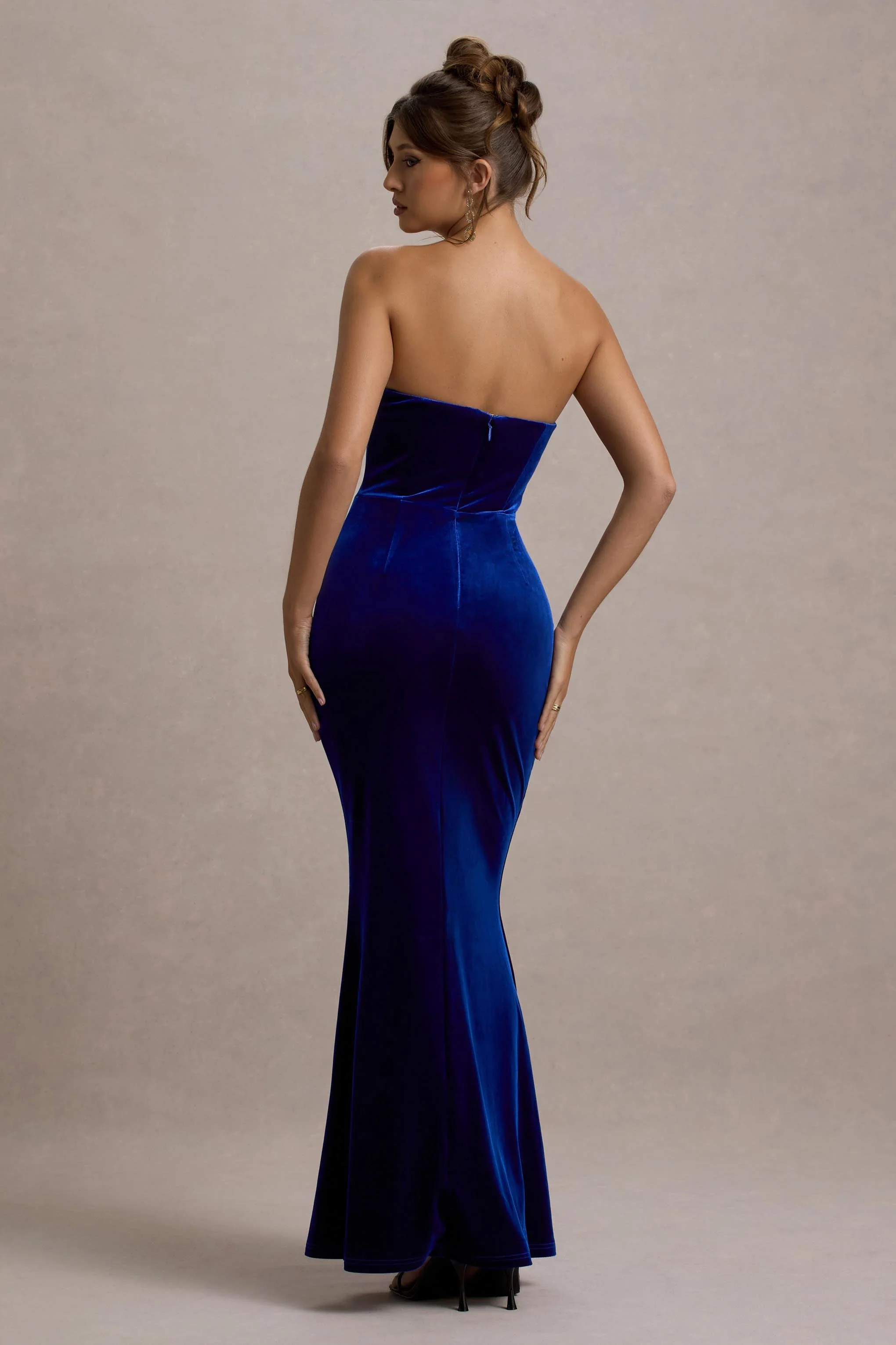 Pacifica | Cobalt Velvet Plunge-Neck Strapless Maxi Dress - Image 2