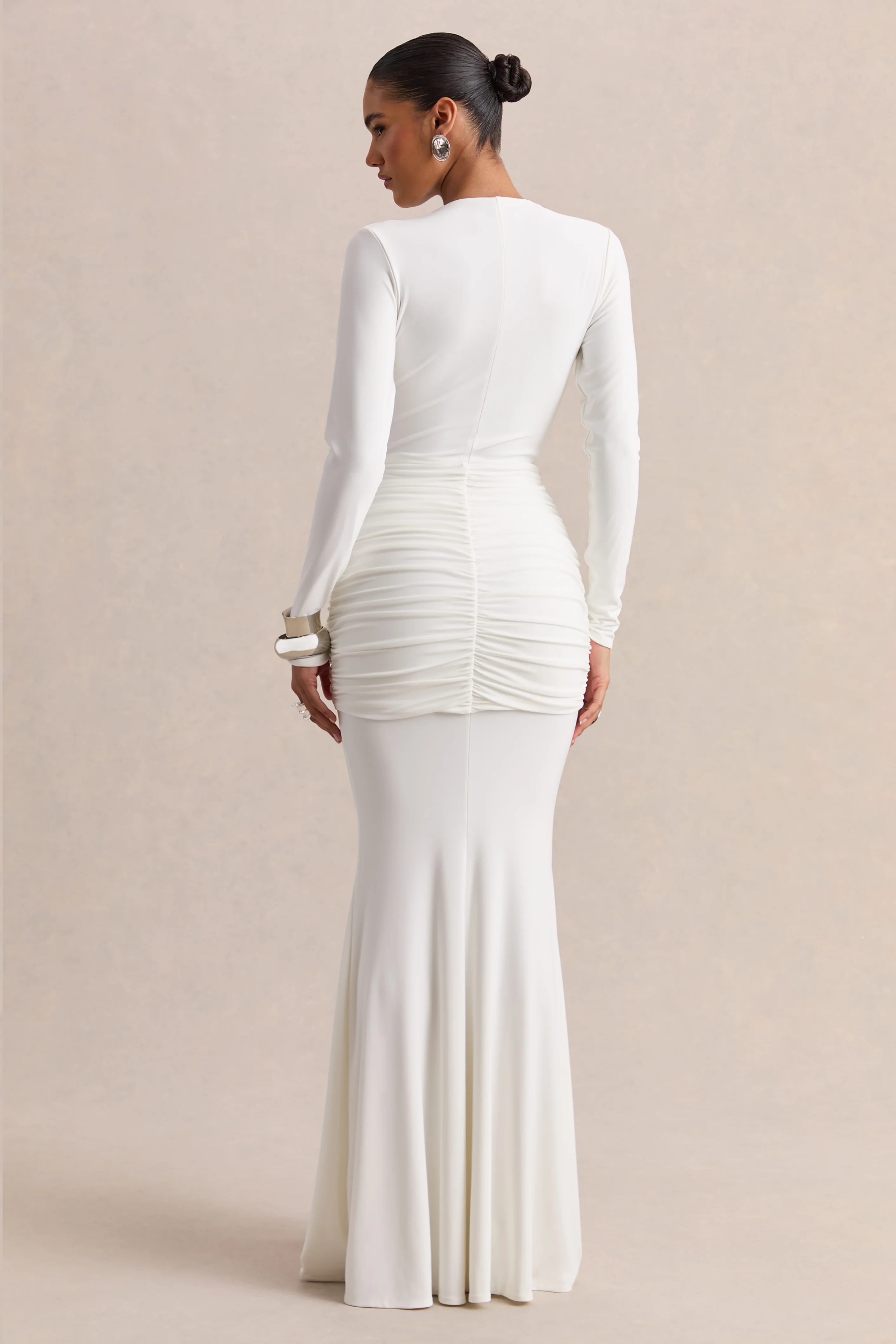 Palerma | White Draped Cowl-Neck Maxi-Dress With Gathered-Detailing - Image 2