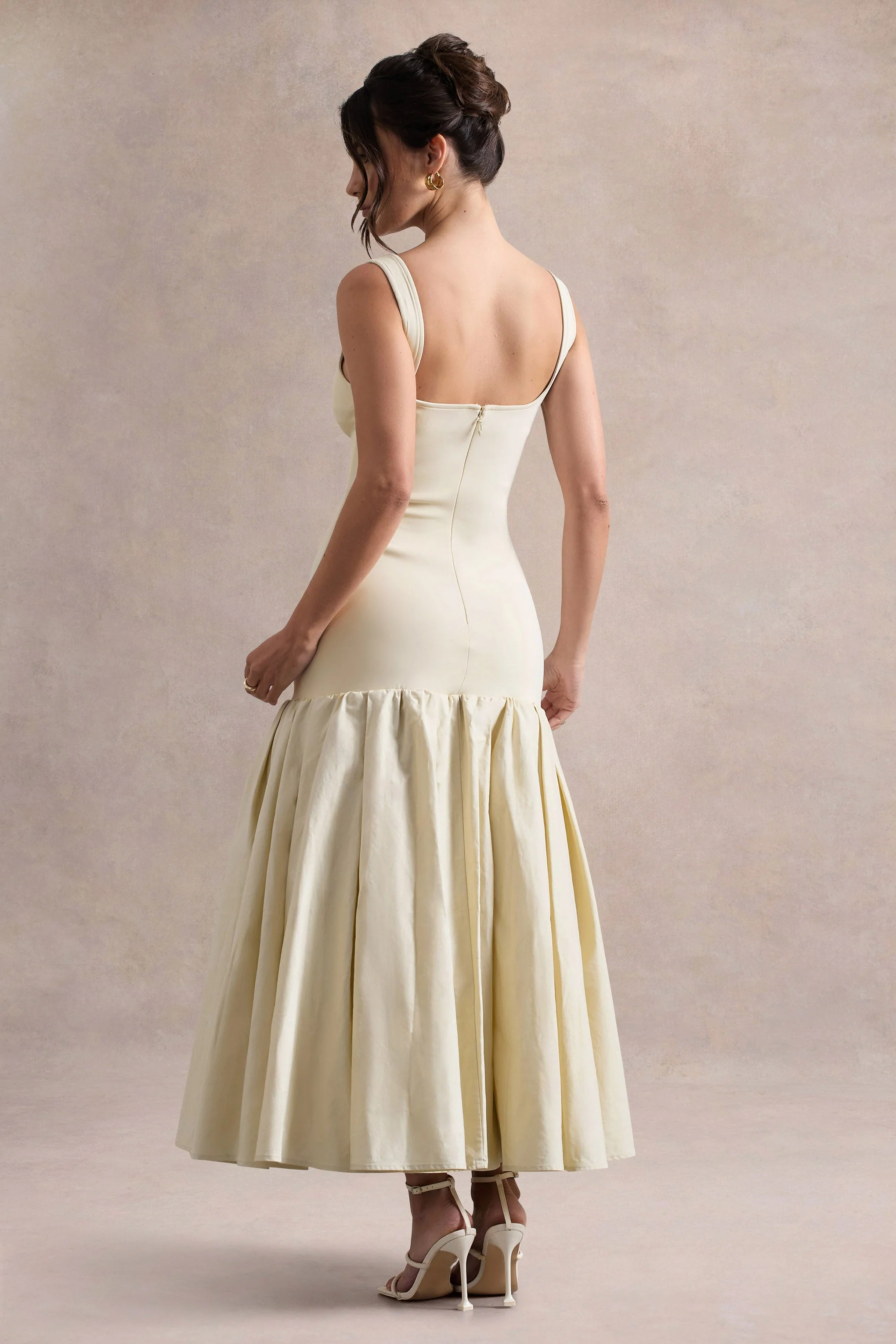 Parida | Cream Poplin Drop-Waist Midi Dress With Peplum Hem - Image 4