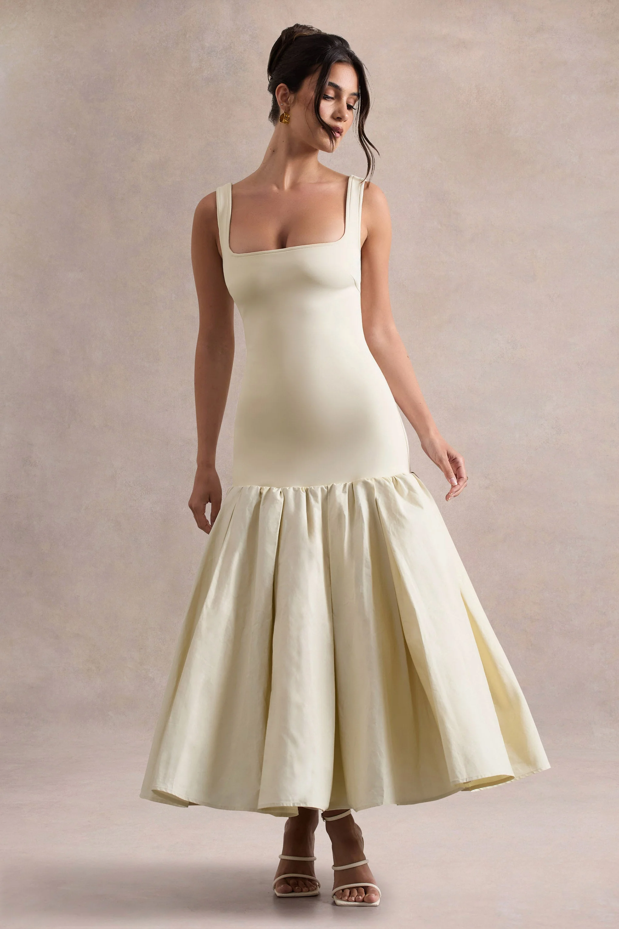 Parida | Cream Poplin Drop-Waist Midi Dress With Peplum Hem - Image 7