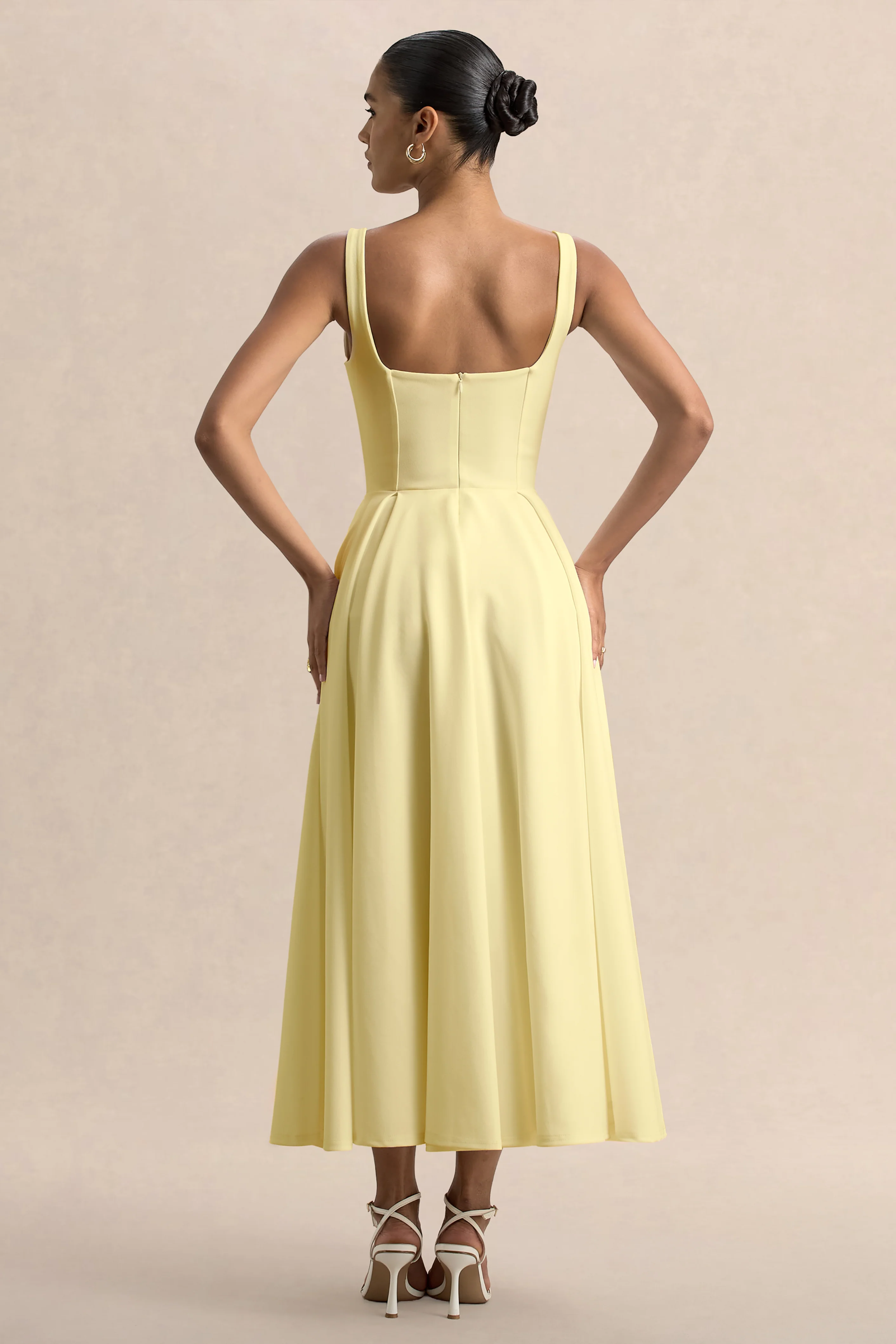 Parina | Lemon Strappy Volume-Hem Midi Dress - Image 2