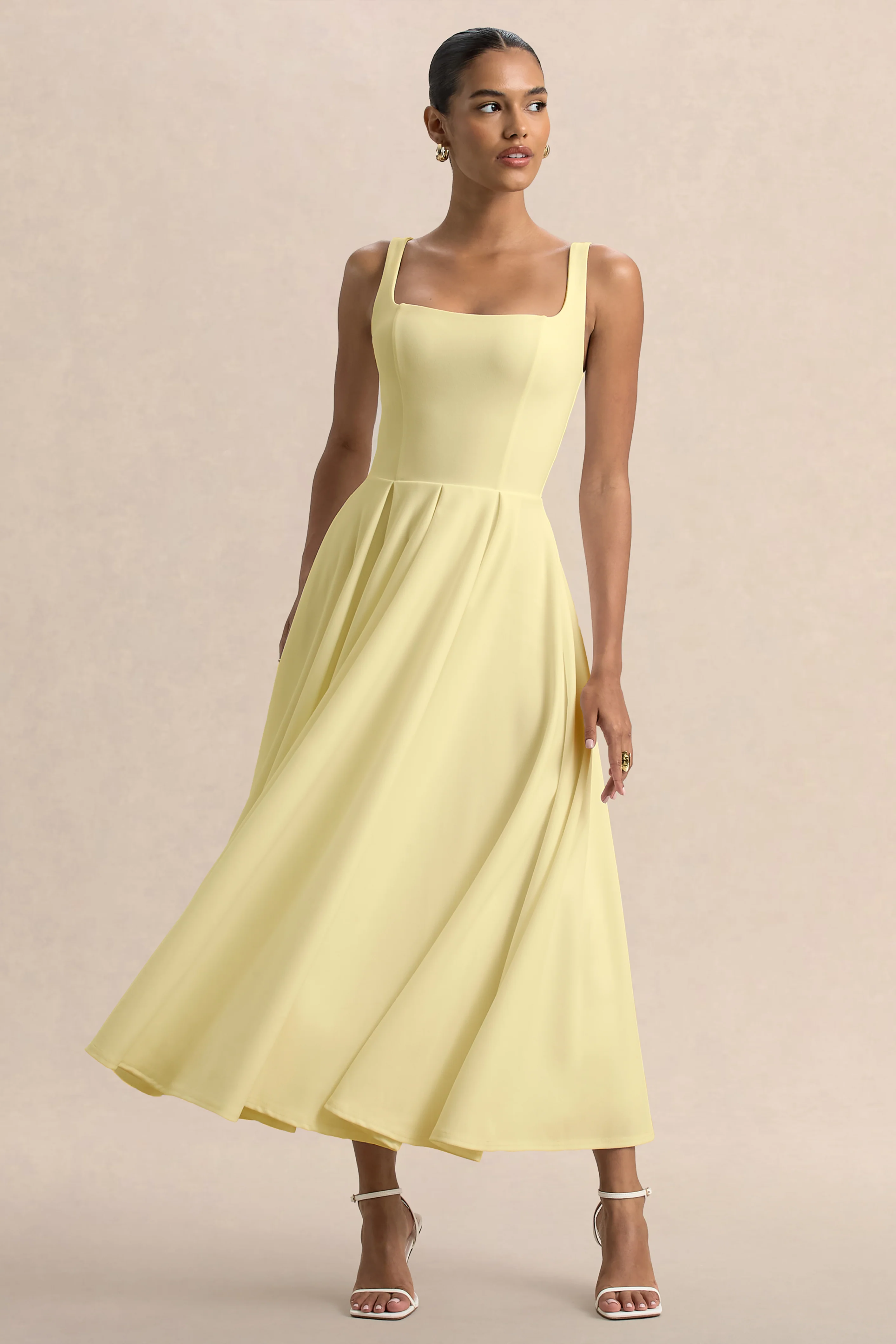 Parina | Lemon Strappy Volume-Hem Midi Dress - Image 5