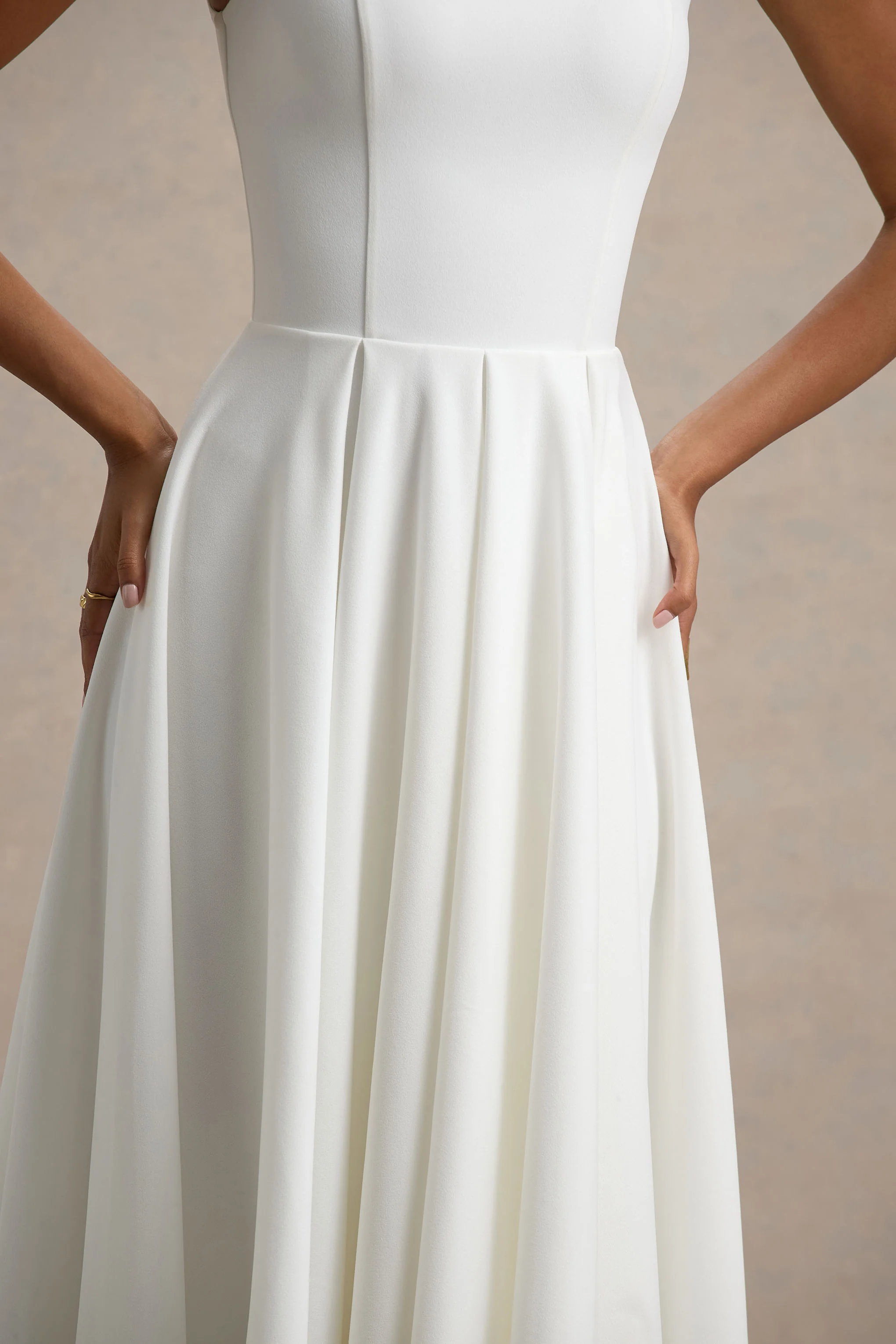 Parina | White Strappy Volume-Hem Midi Dress - Image 6