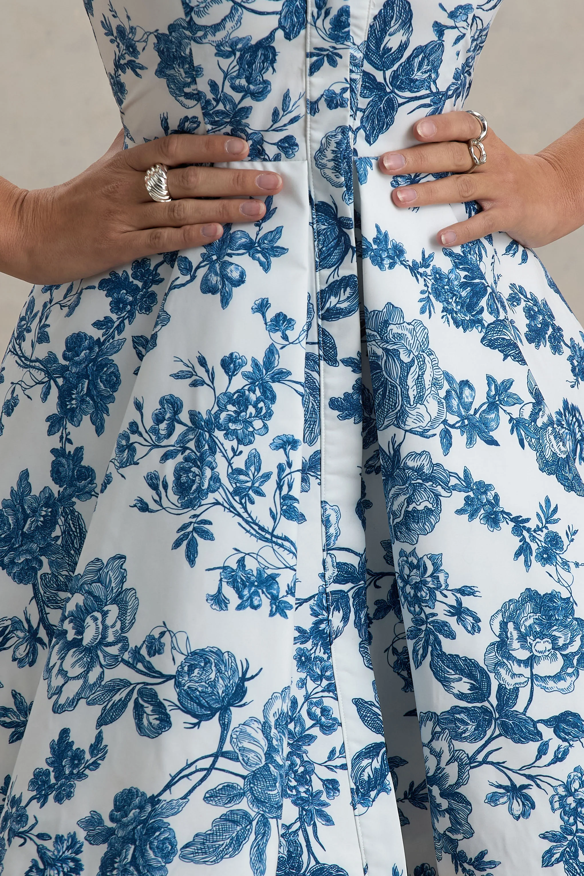 Paulie | Blue Porcelain Print Poplin Skater Mini Dress - Image 7