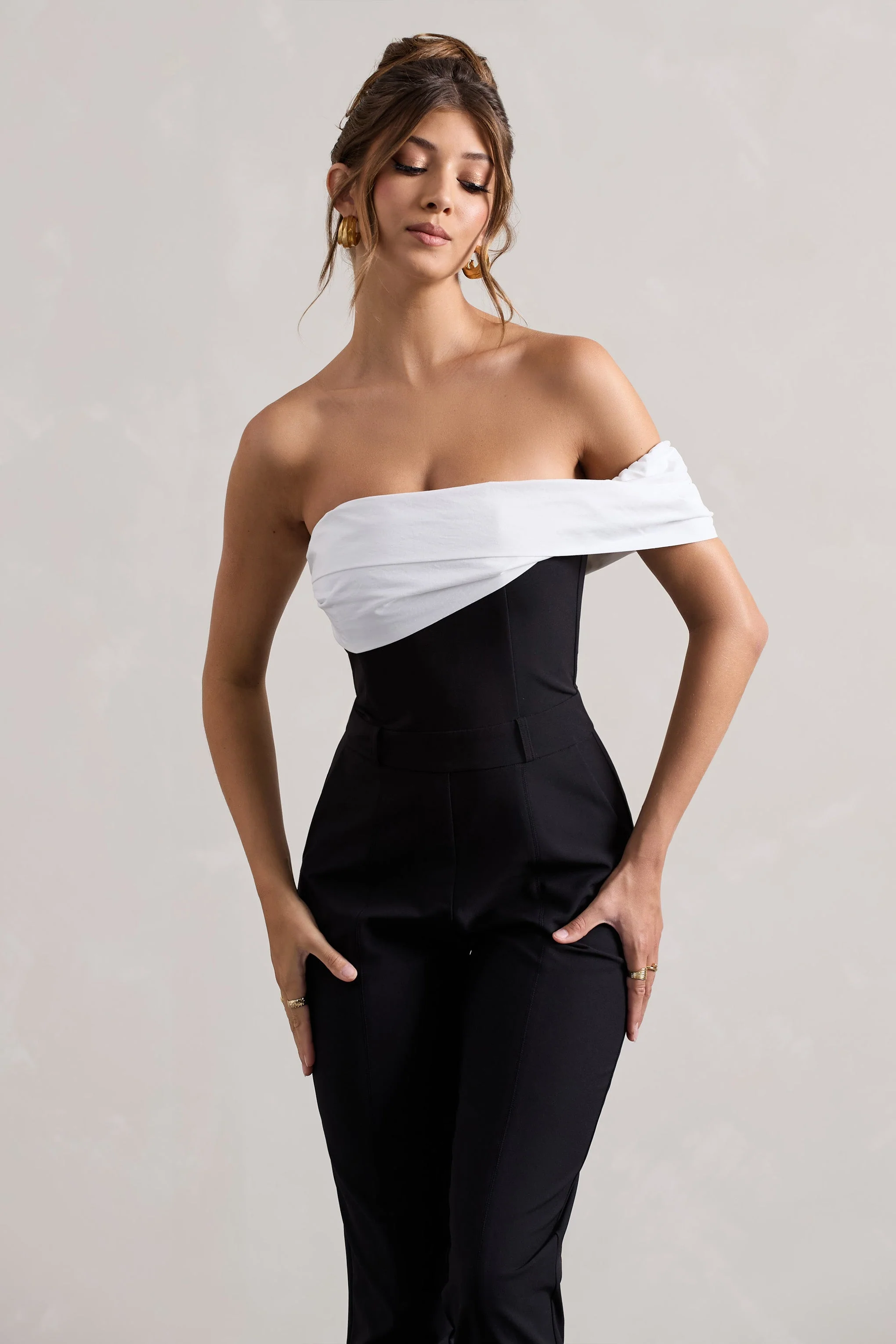 Paxton | Black Twisted Bardot Tailored Jumpsuit - Image 3