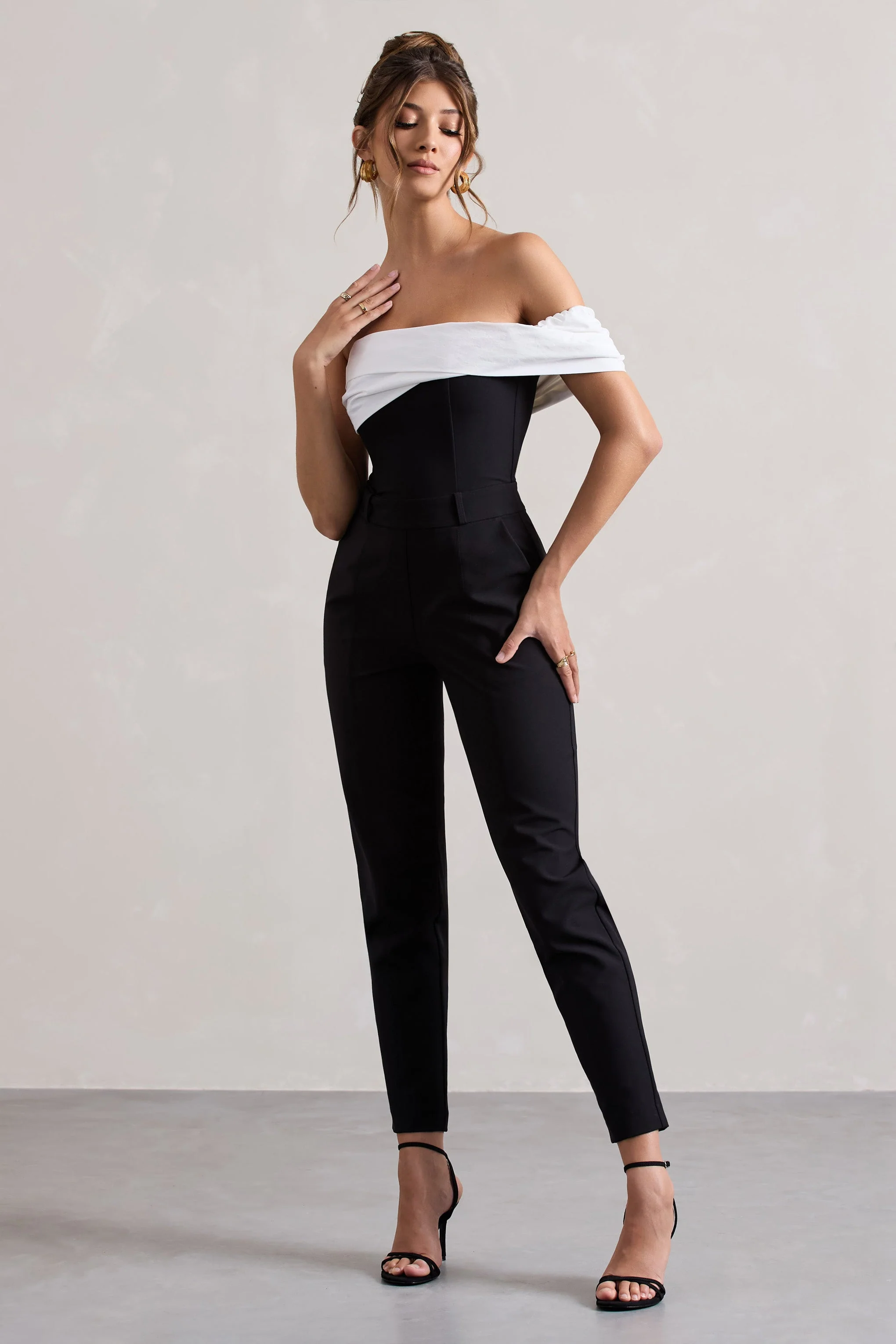 Paxton | Black Twisted Bardot Tailored Jumpsuit - Image 4
