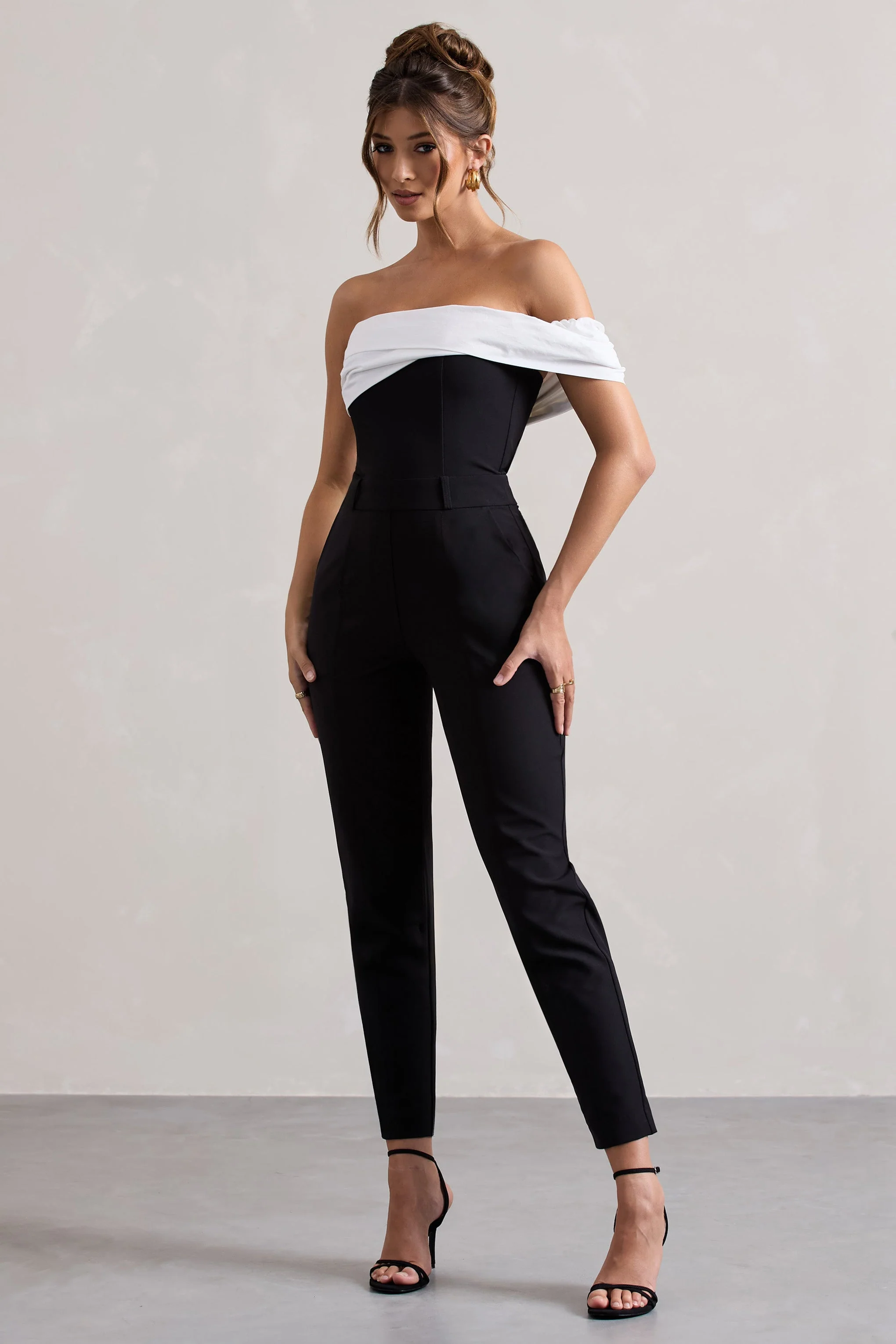 Paxton | Black Twisted Bardot Tailored Jumpsuit - Image 5