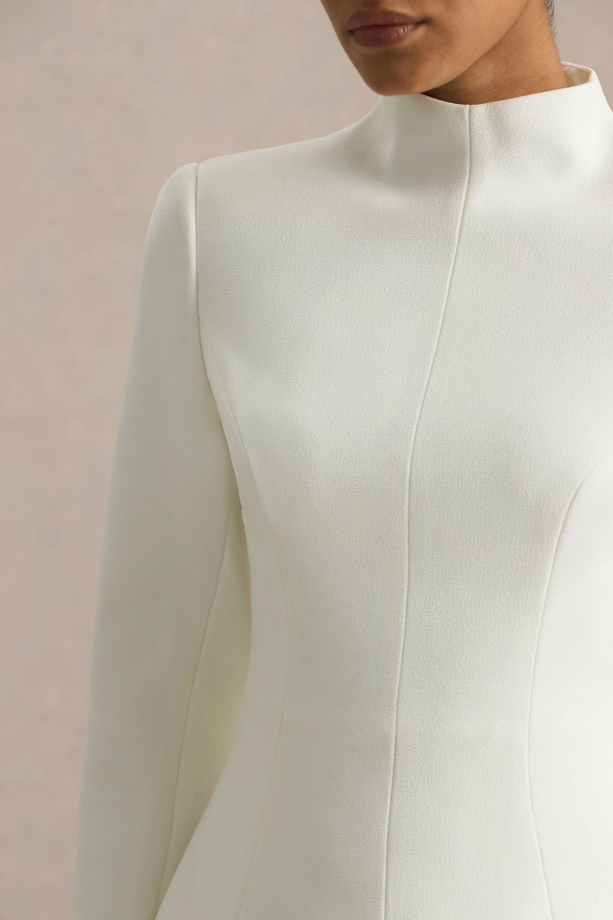Pepita | Cream High-Neck Tailored Maxi Dress With Drop-Waist And Satin Skirt - Image 4