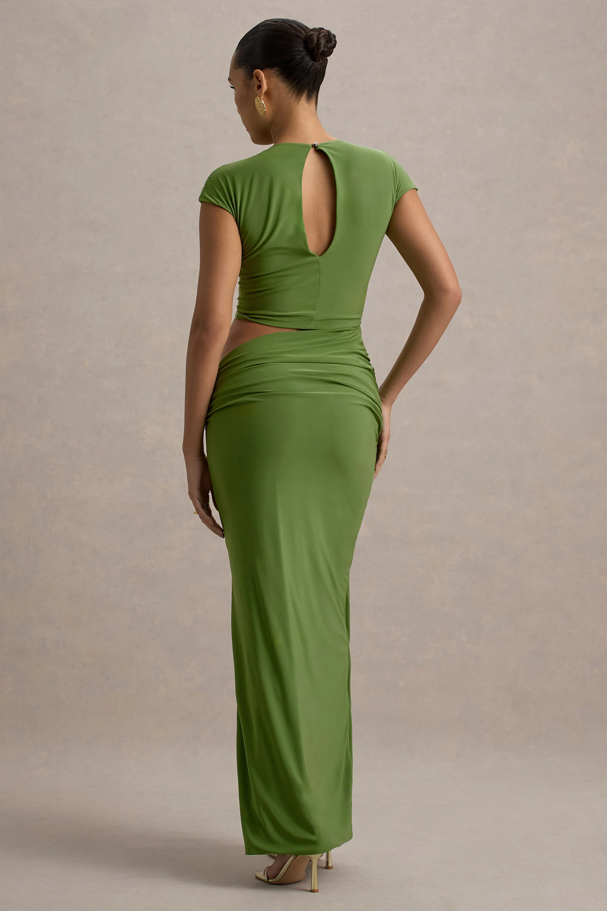 Pia | Green Short-Sleeve Maxi Dress With Cut-Out - Image 2