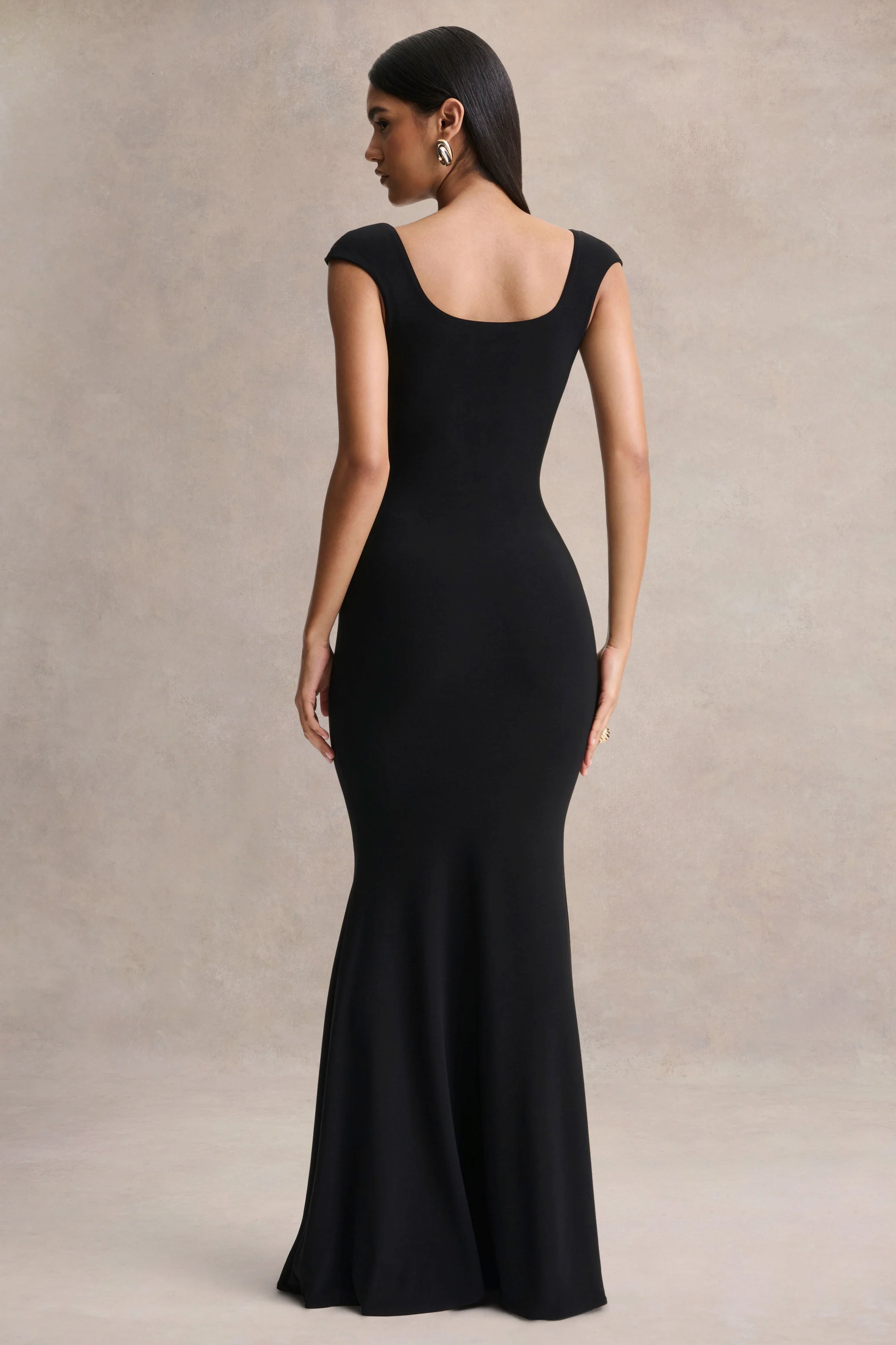 Piper | Black Square-Neck Maxi Dress With Cap-Sleeves - Image 2