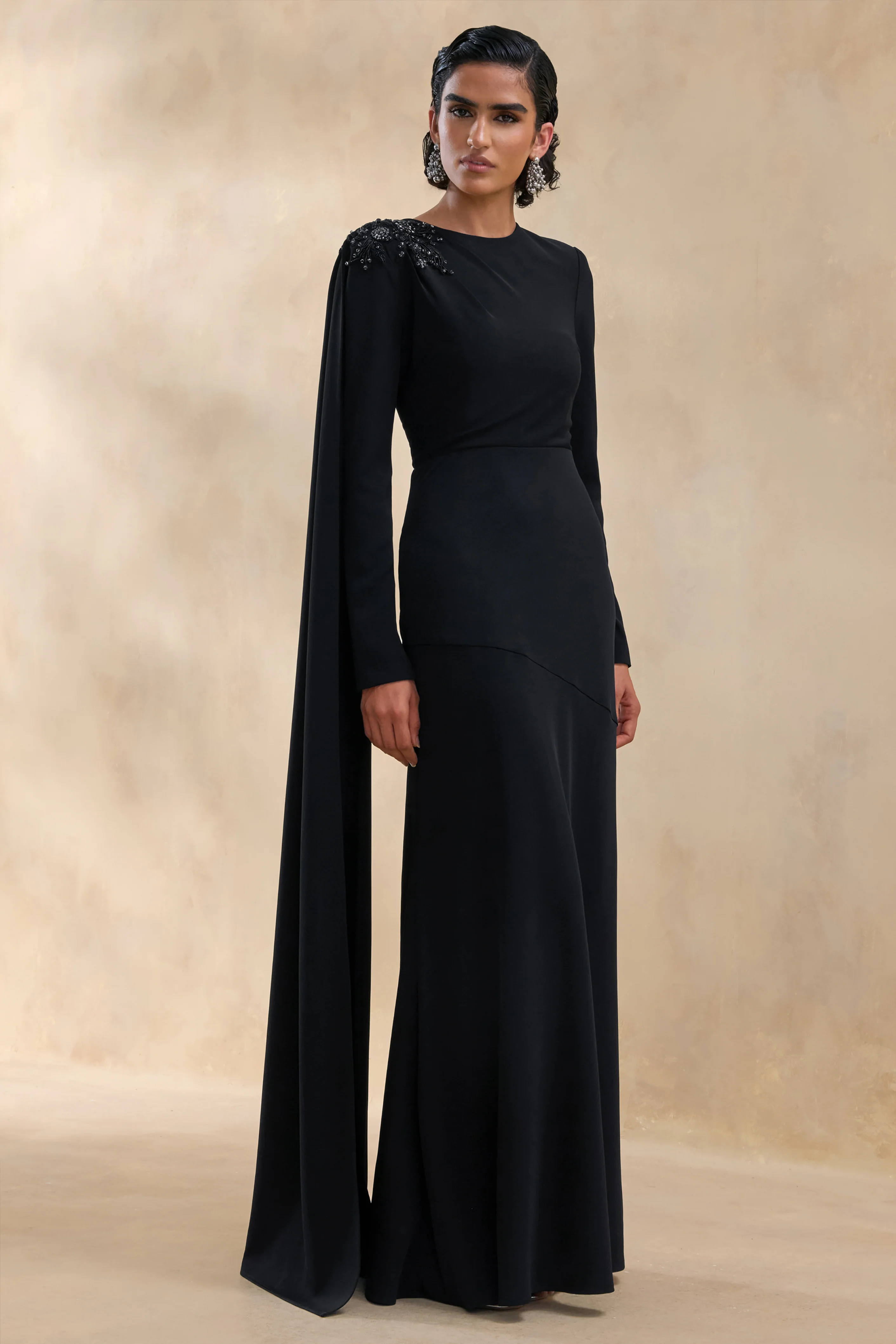 Reese | Black High-Neck Maxi Dress With Embellished Detail and Sash - Image 4