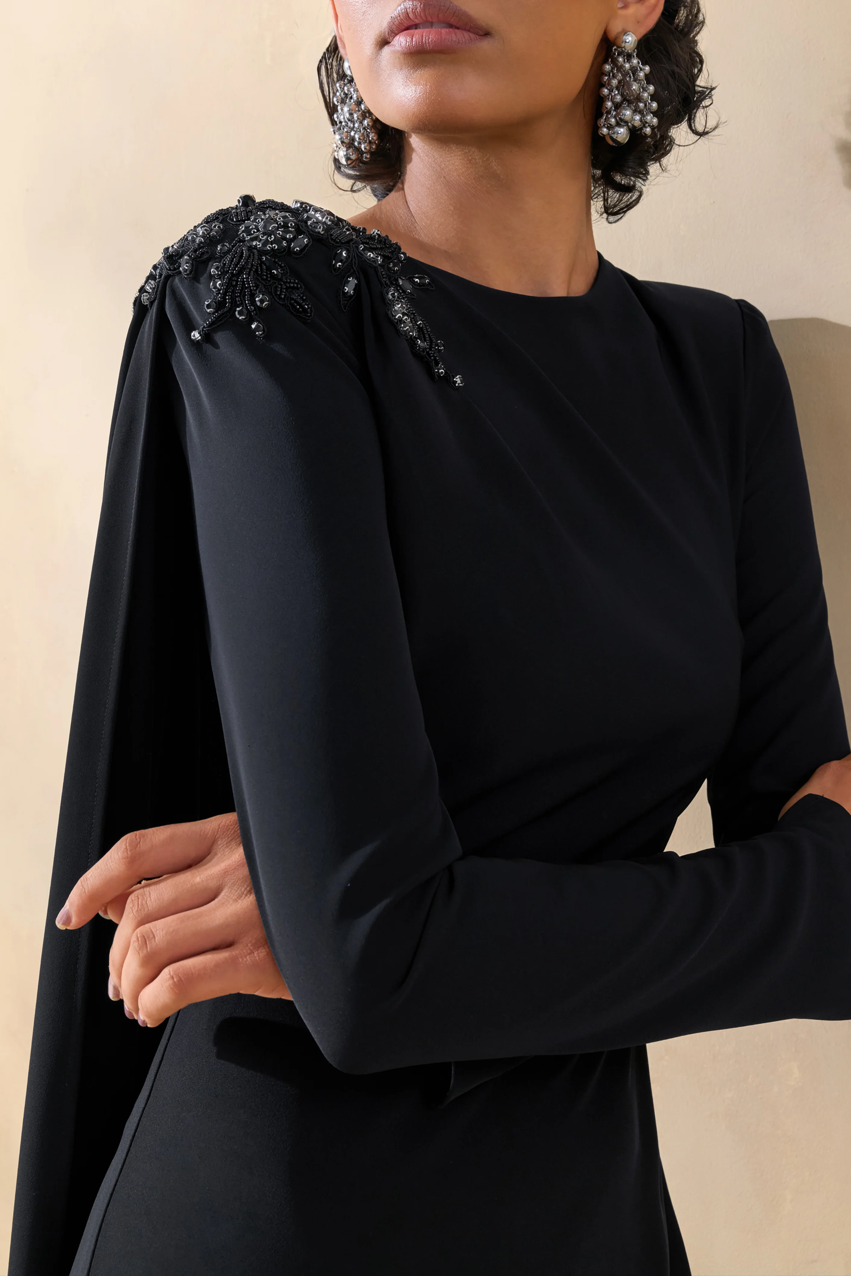 Reese | Black High-Neck Maxi Dress With Embellished Detail and Sash - Image 5