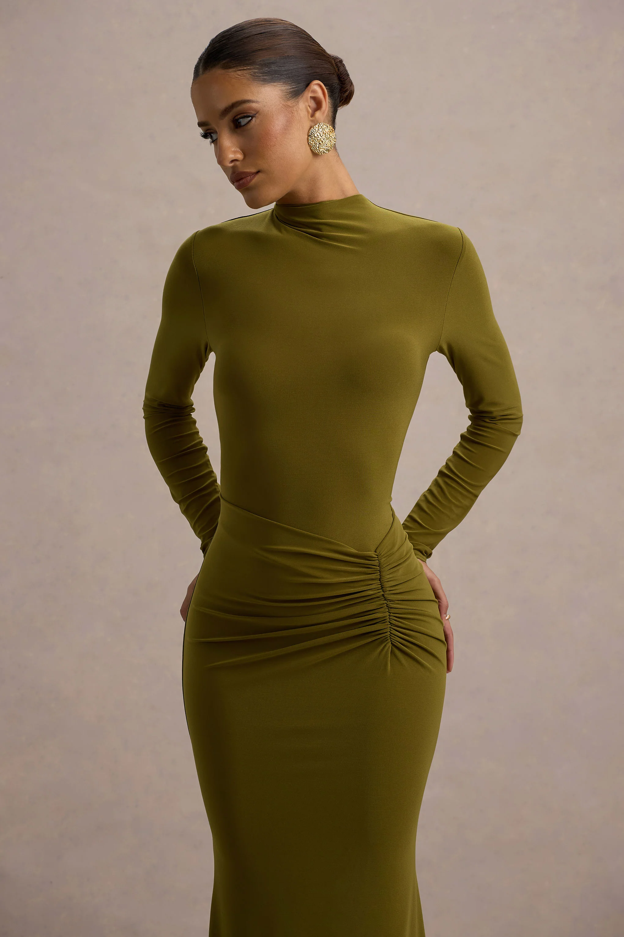 Reid | Green Long-Sleeve Gathered Maxi Dress - Image 3