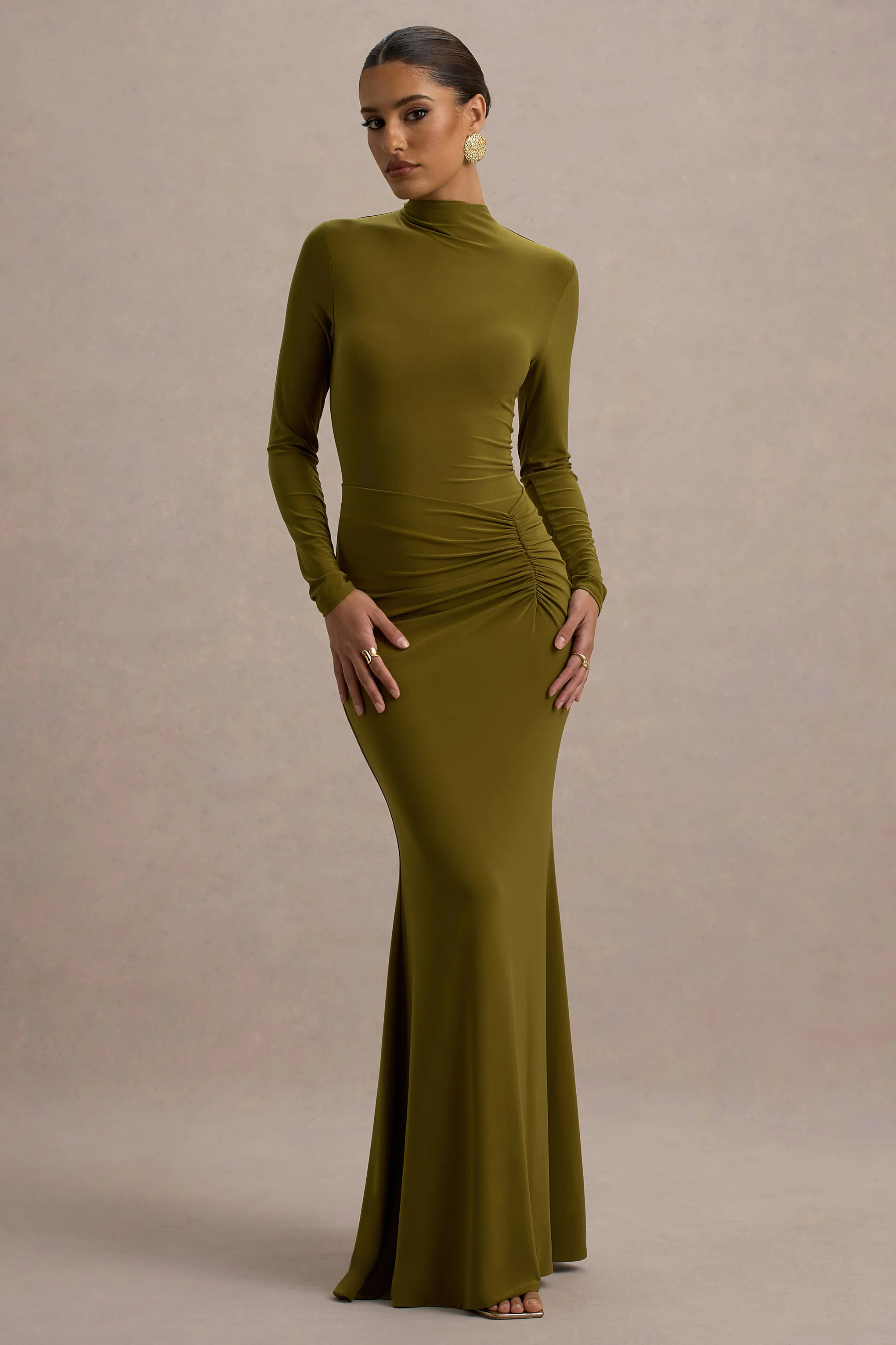 Reid | Green Long-Sleeve Gathered Maxi Dress - Image 4