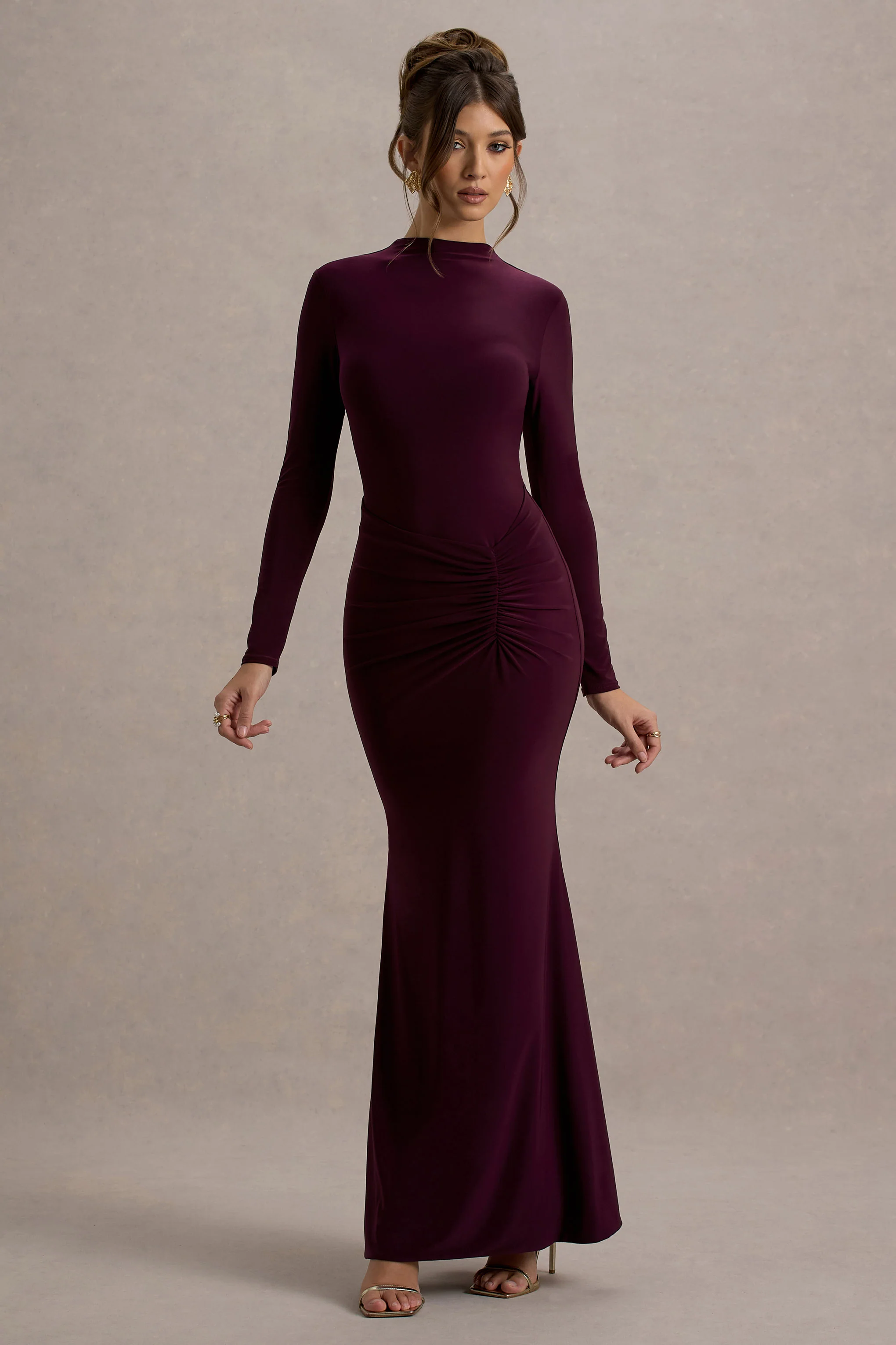 Reid | Plum Long-Sleeve Gathered Maxi Dress - Image 4