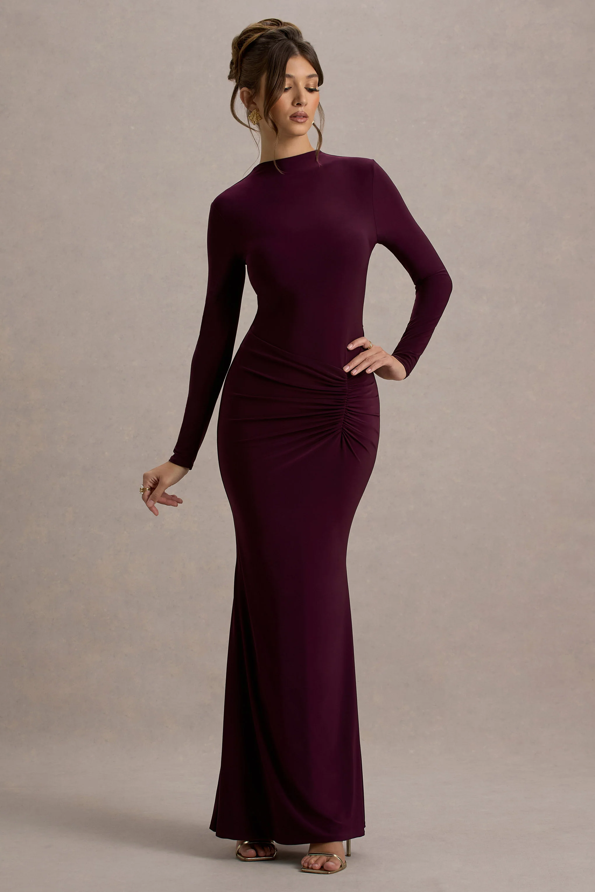 Reid | Plum Long-Sleeve Gathered Maxi Dress - Image 5