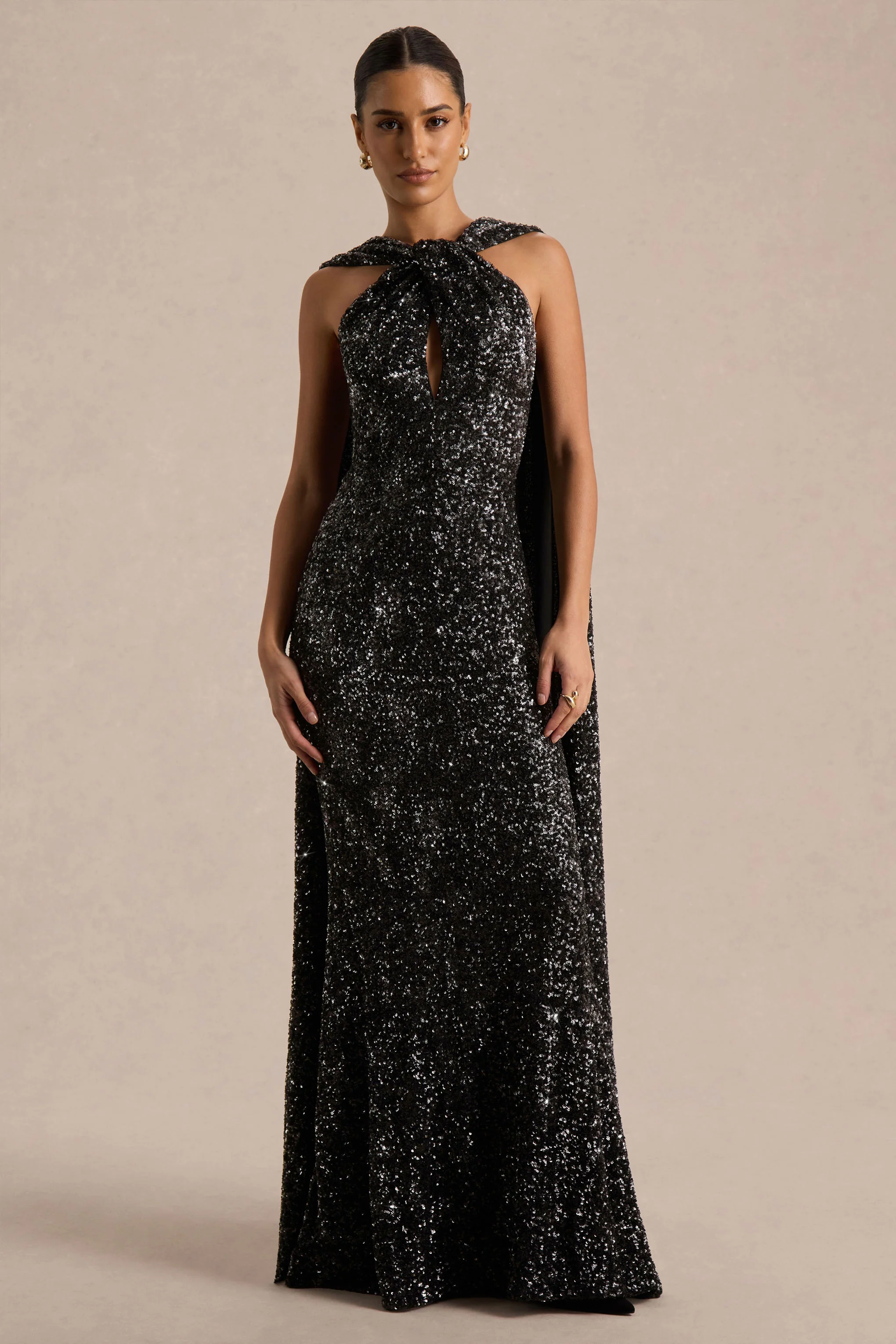 Renelle | Black Sequin Halter Neck Maxi Dress - Image 5