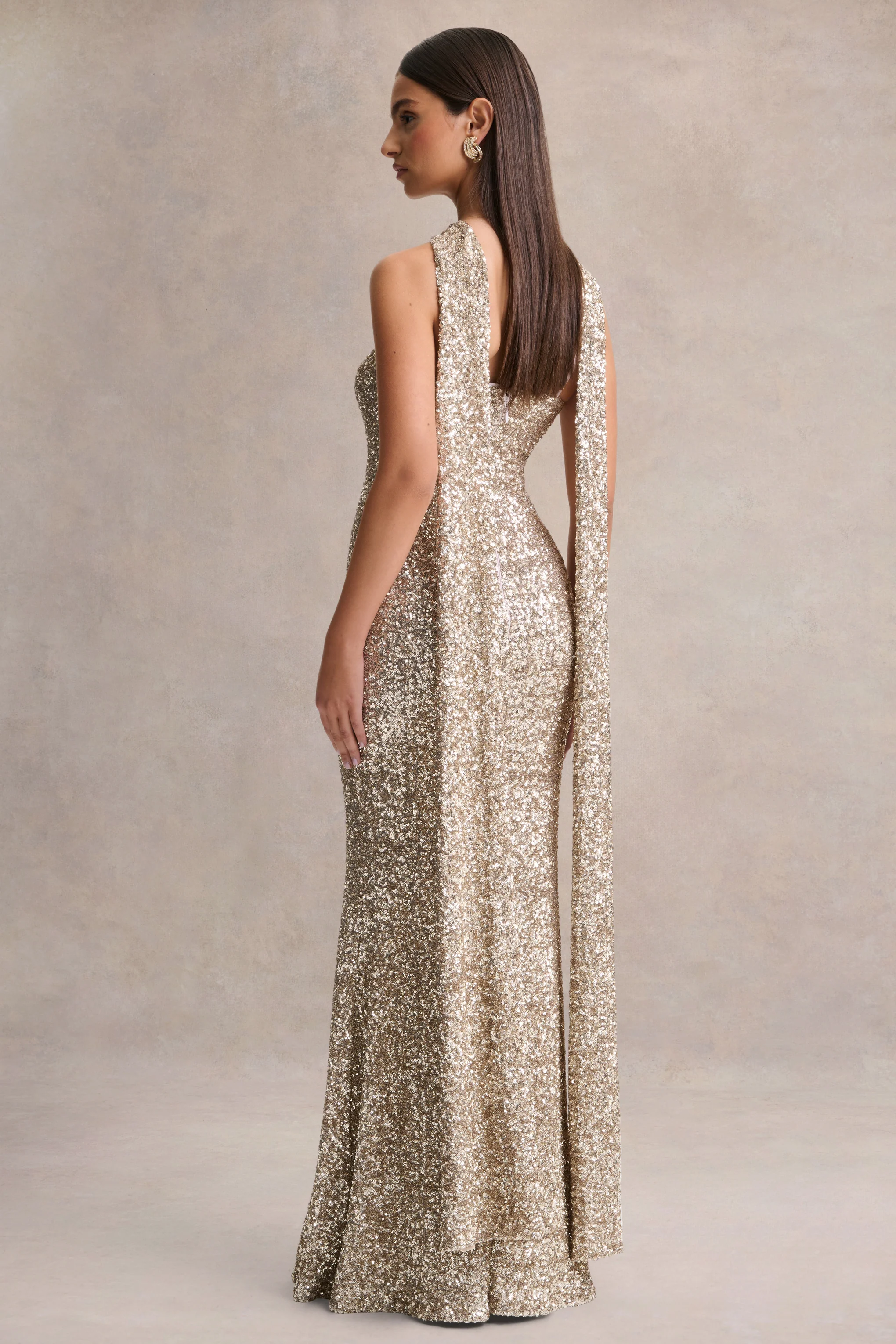 Renelle | Gold Sequin Halter-Neck Maxi Dress - Image 2