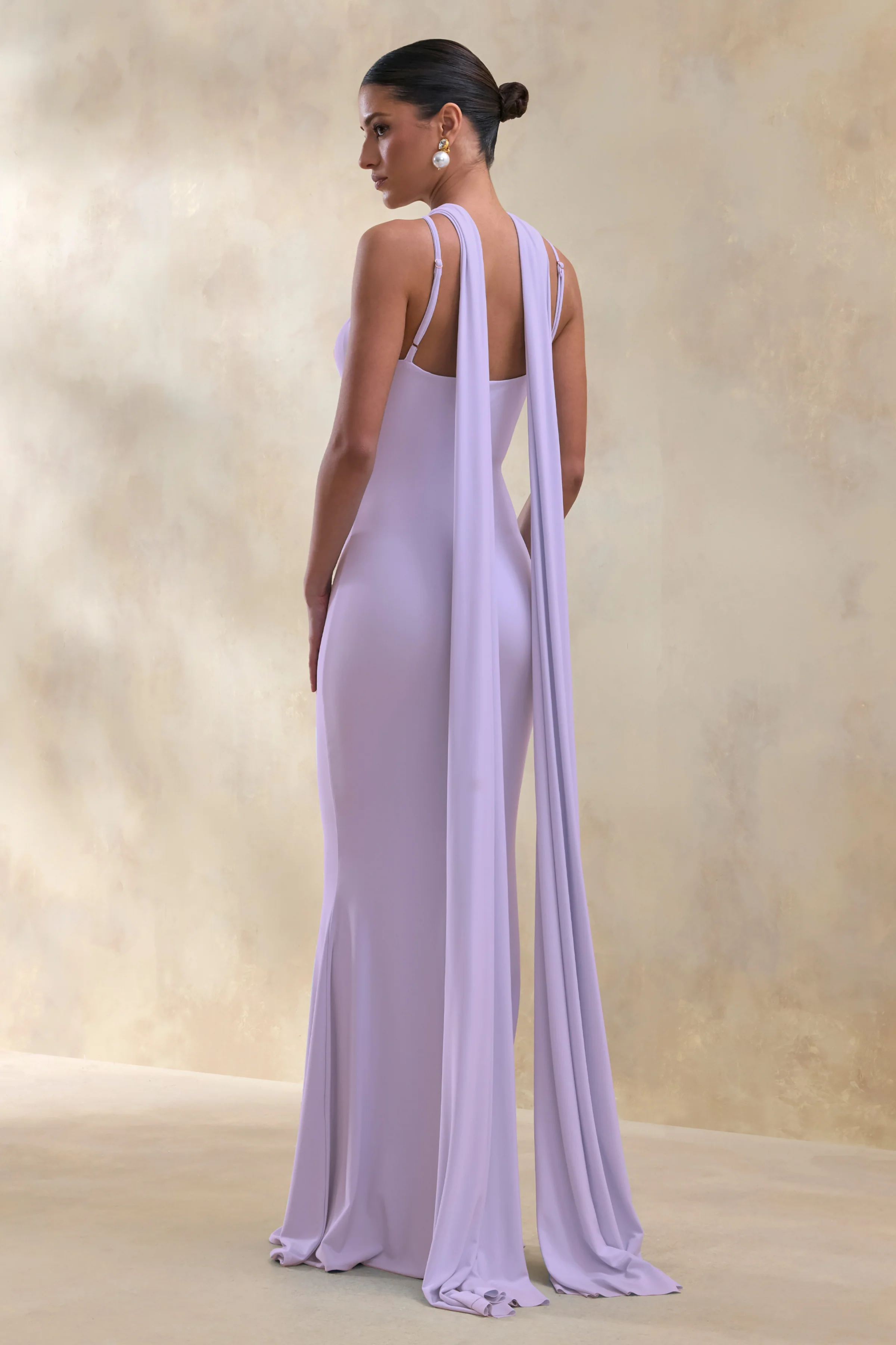 Rhoda | Lilac Twist Halter-Neck Cape Maxi Dress - Image 2