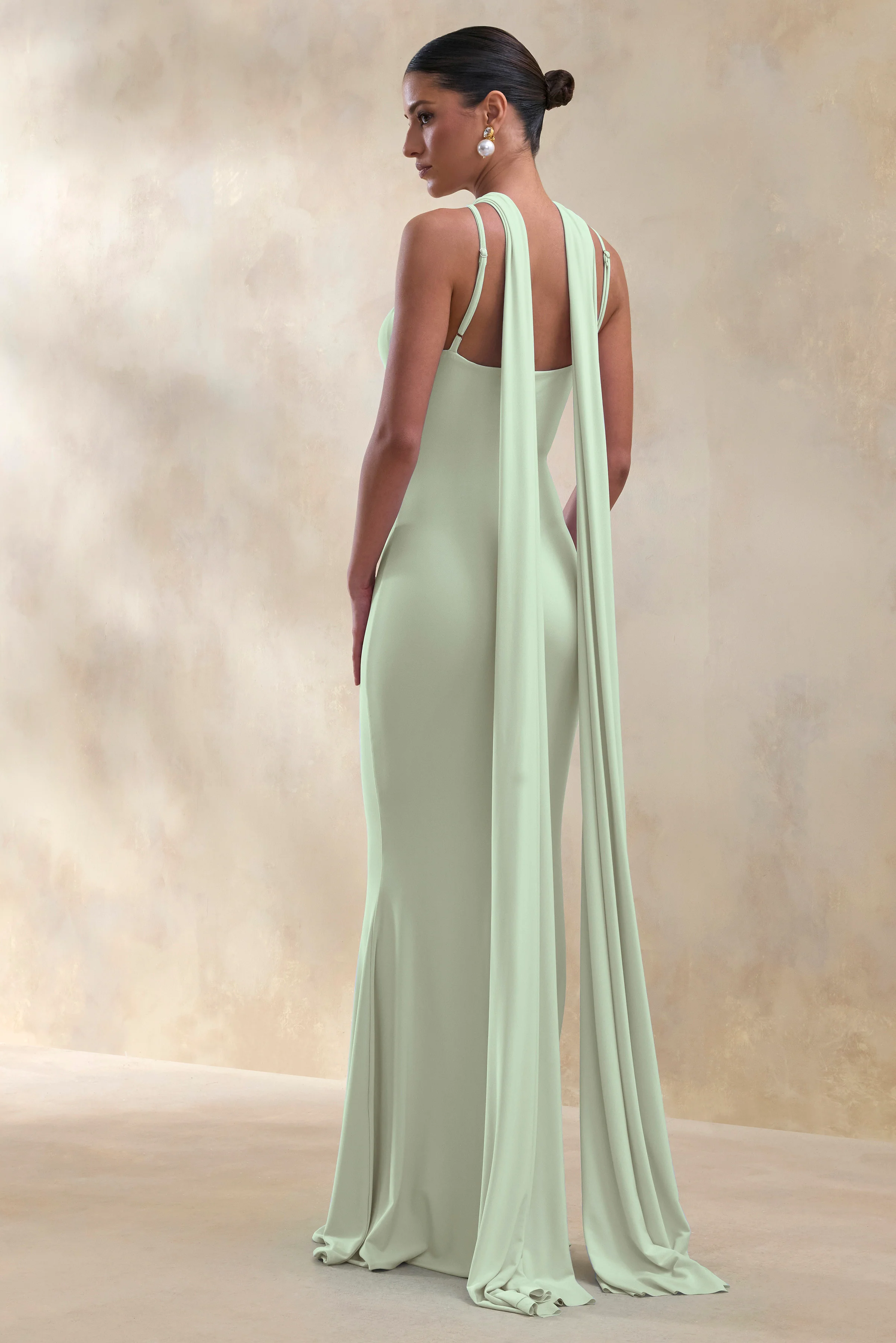 Rhoda | Mint Twist Halter-Neck Cape Maxi Dress - Image 2