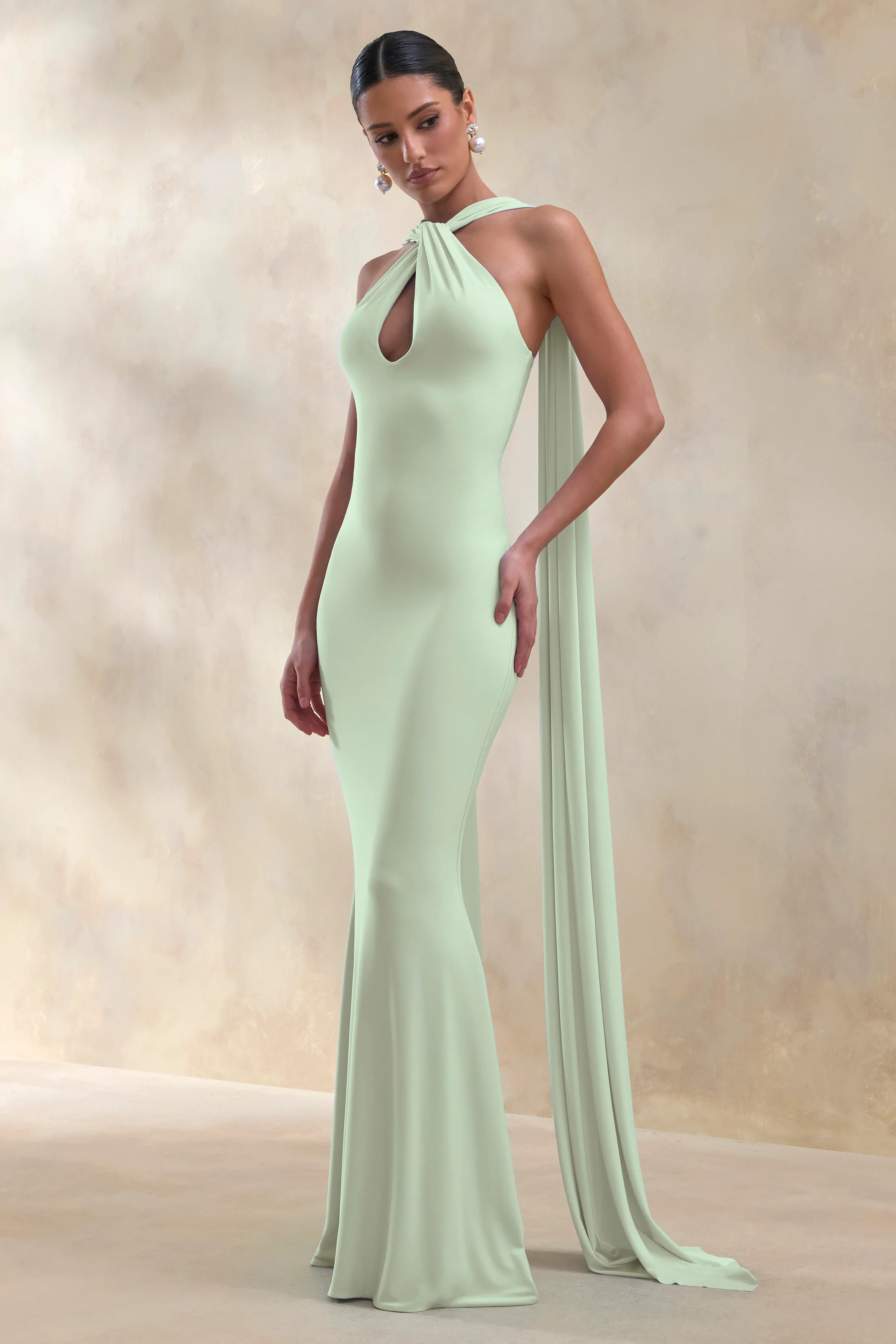 Rhoda | Mint Twist Halter-Neck Cape Maxi Dress - Image 4