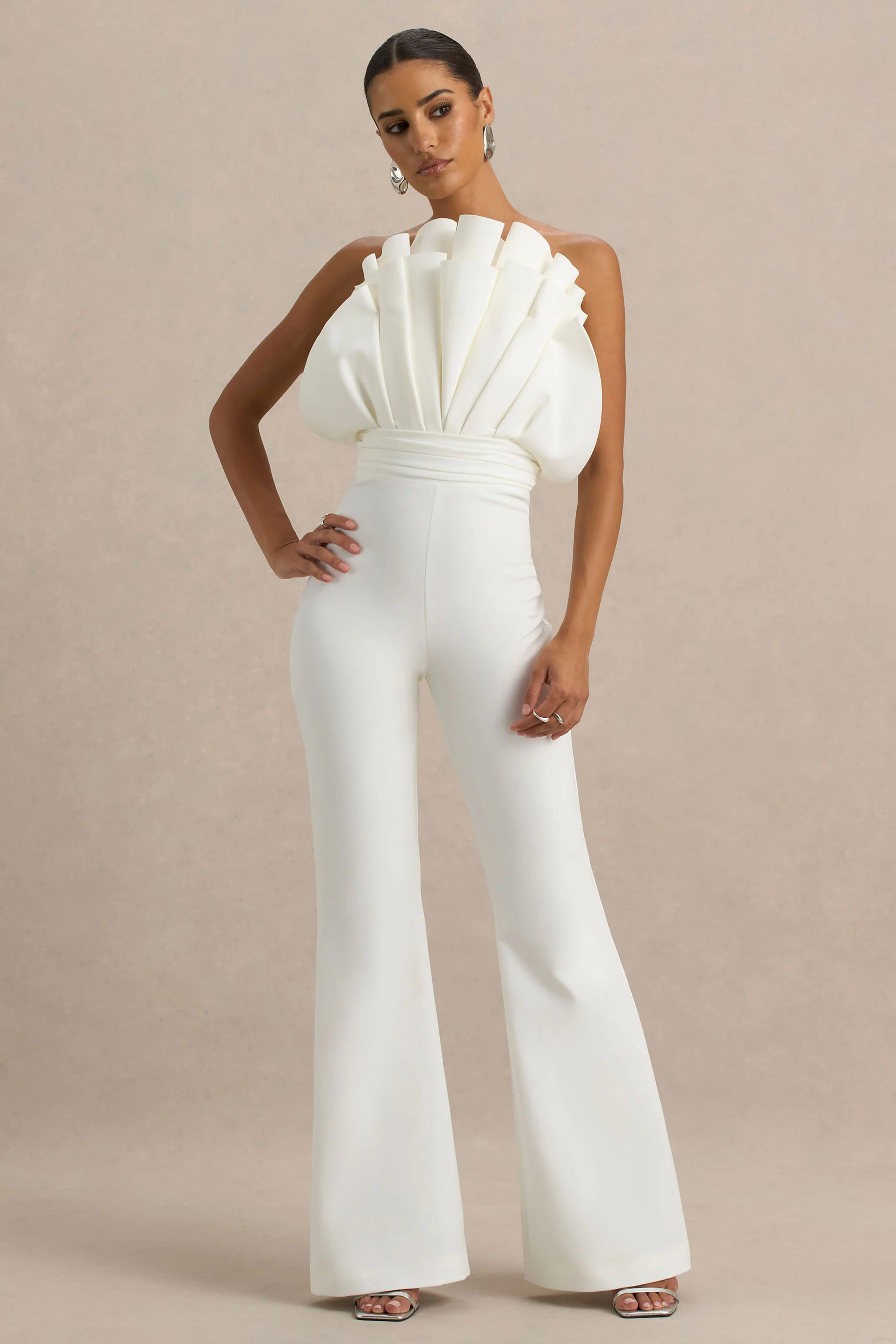 Riga | White Ruffled Asymmetric Jumpsuit - Image 5