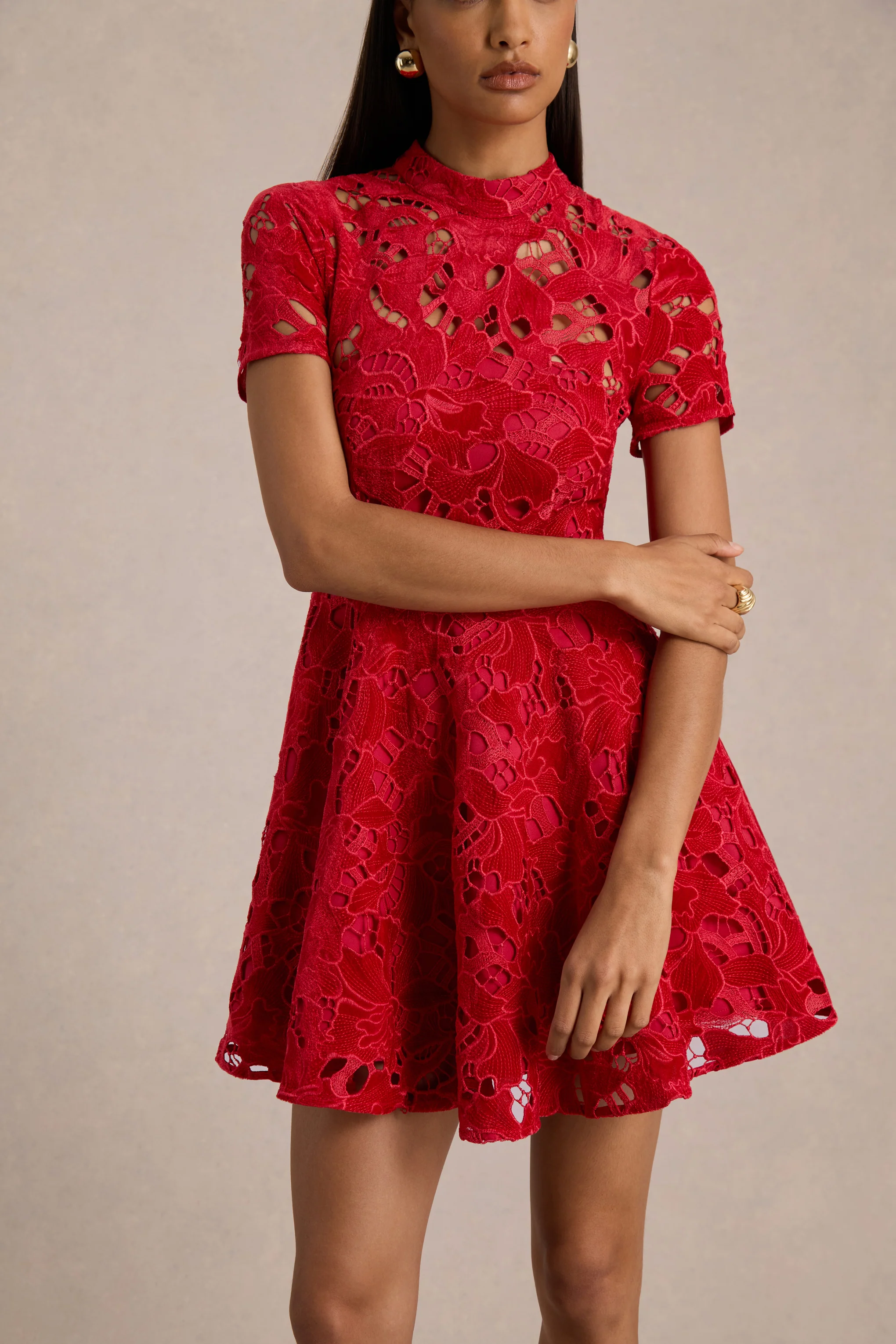 Roam | Red Lace High-Neck Mini Dress - Image 3