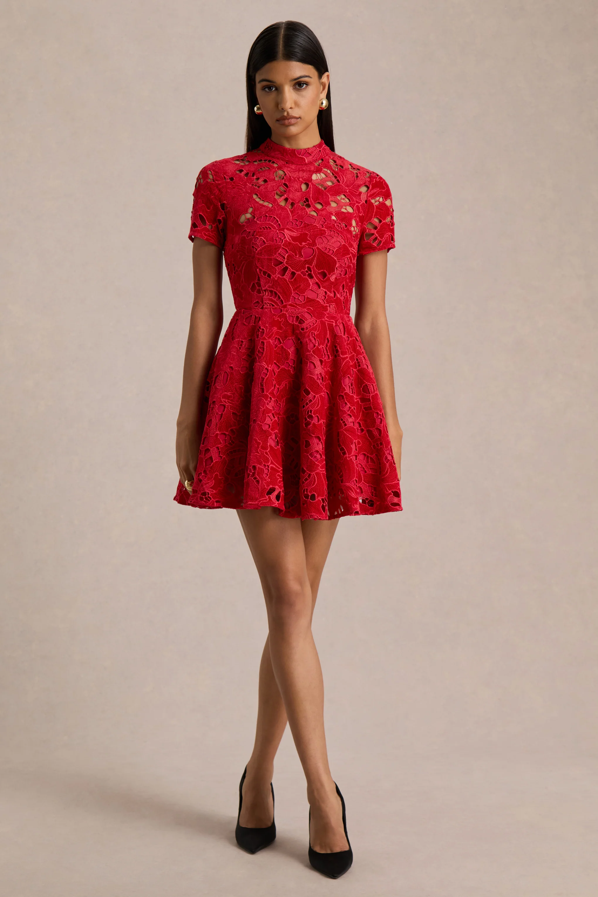 Roam | Red Lace High-Neck Mini Dress - Image 4