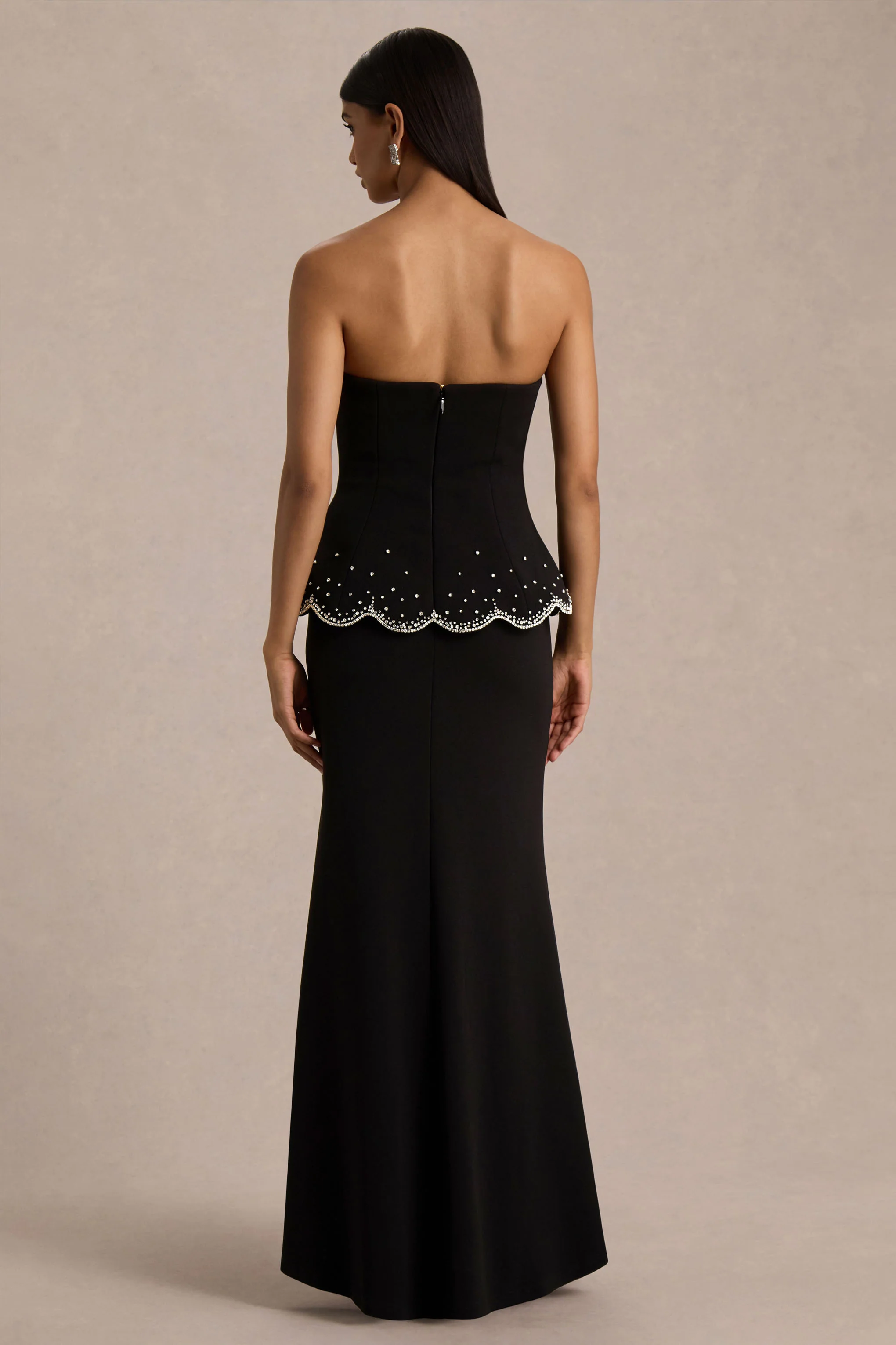 Robin | Black Hand-Embellished Strapless Corset Maxi Dress - Image 3