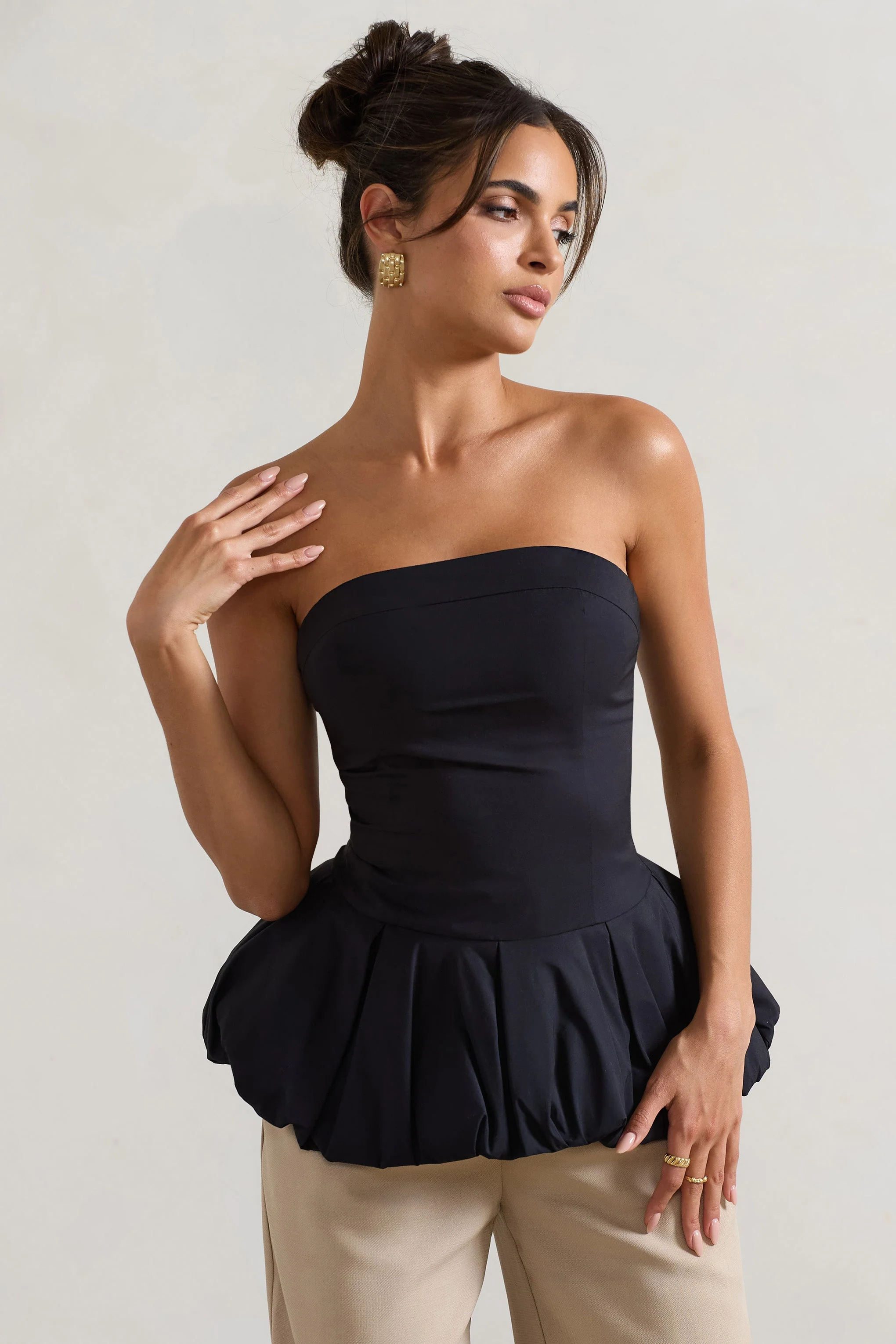 Roll With It | Black Bandeau Ruffle Top - Image 2