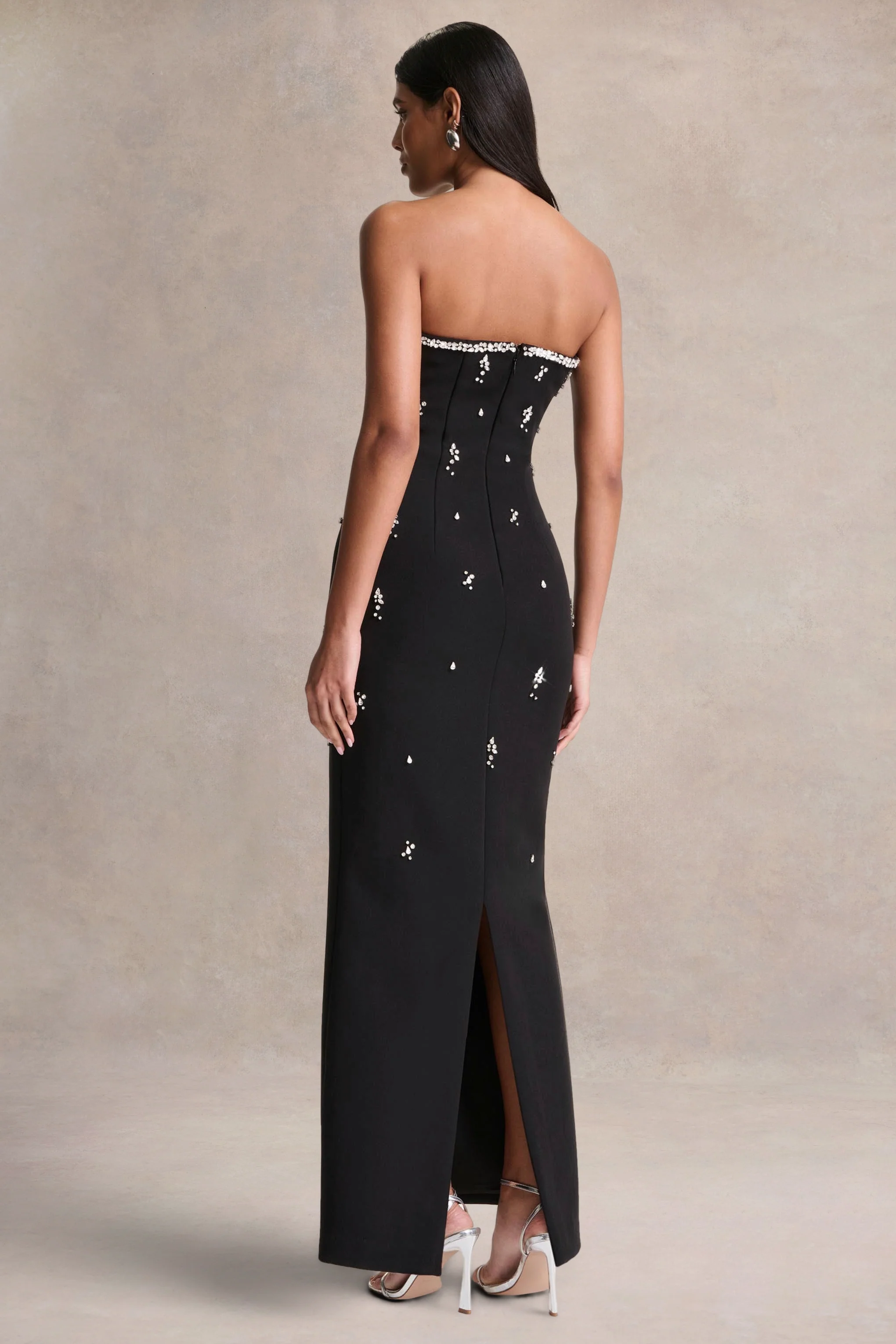 Rominia | Black Bandeau Hand-Embellished Maxi Dress - Image 2