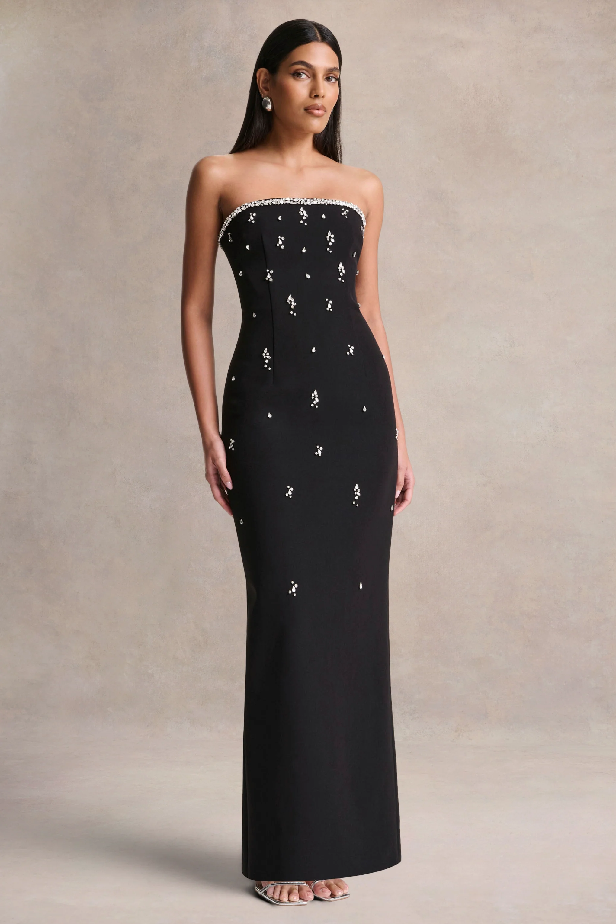 Rominia | Black Bandeau Hand-Embellished Maxi Dress - Image 4