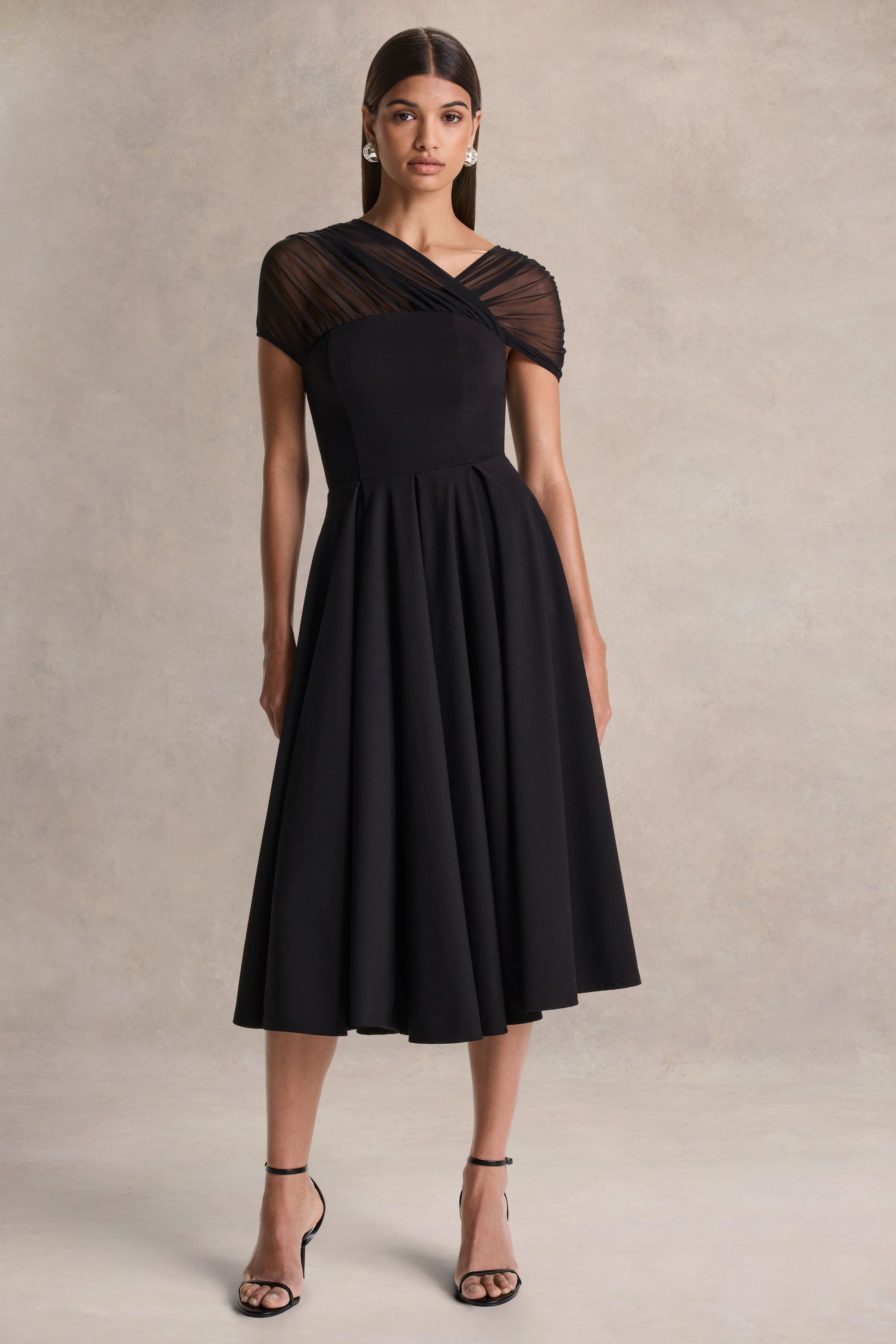 Rosette | Black Asymmetric-Neck Midi Dress - Image 5