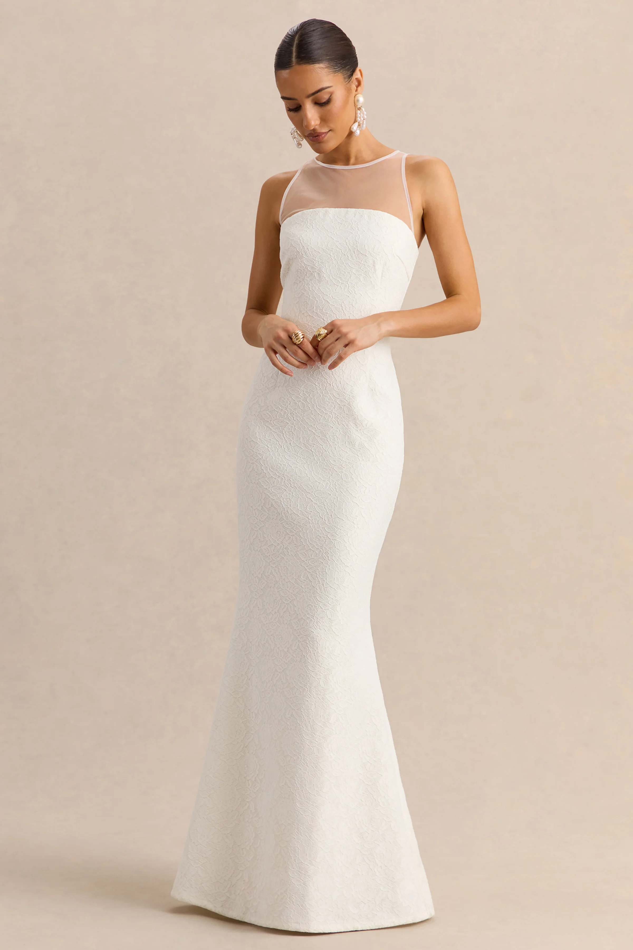 Rosevine | White Crew-Neck Maxi Dress With Mesh Panel - Image 5