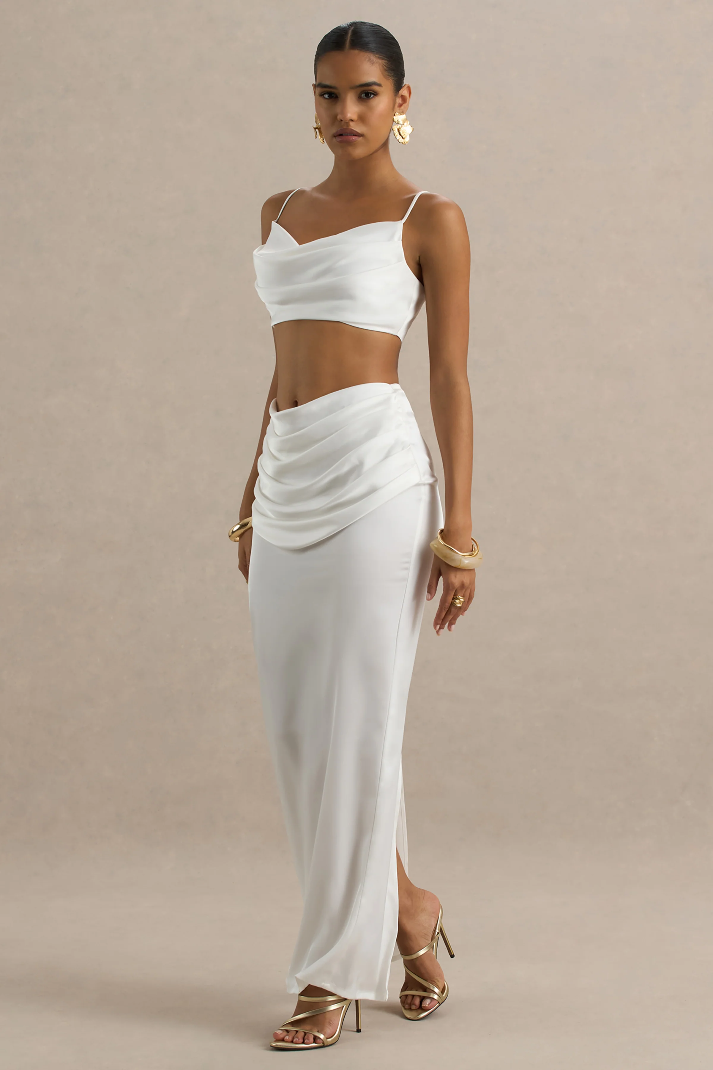 Rosita | White Ruched Maxi Skirt - Image 6