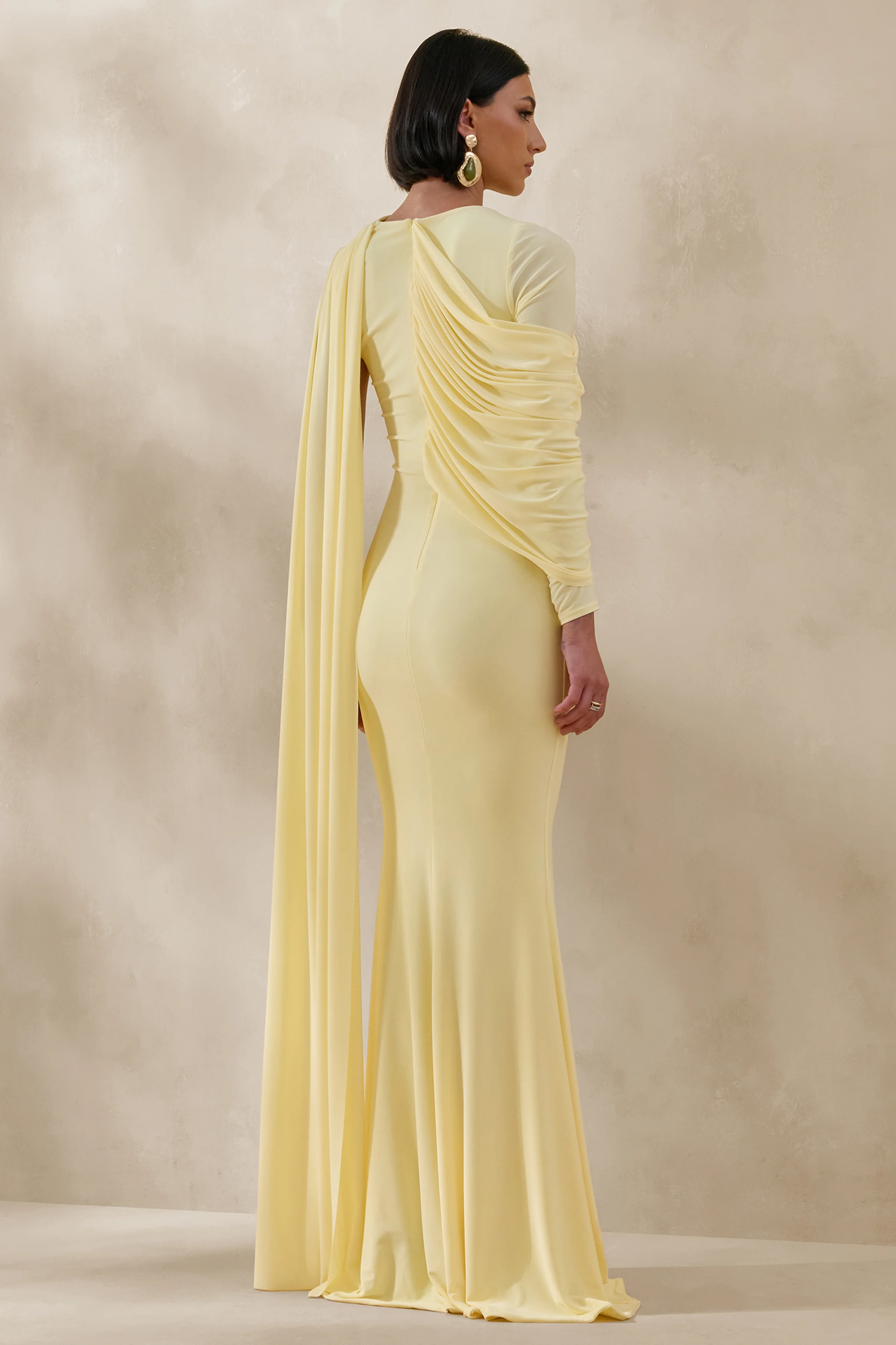 Rubelle | Lemon Asymmetric-Neck Maxi Dress With Draped-Detailing - Image 2