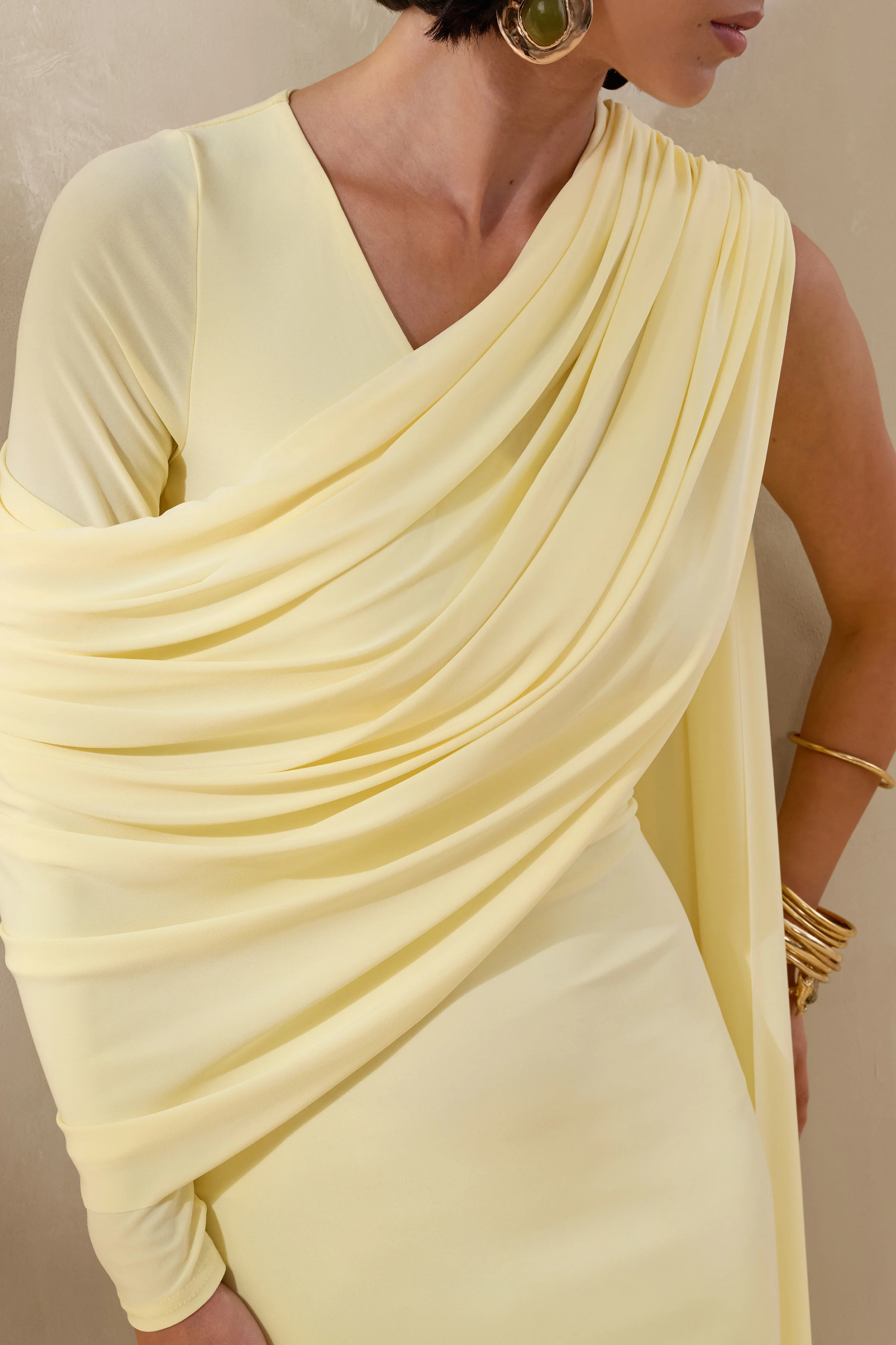 Rubelle | Lemon Asymmetric-Neck Maxi Dress With Draped-Detailing - Image 3
