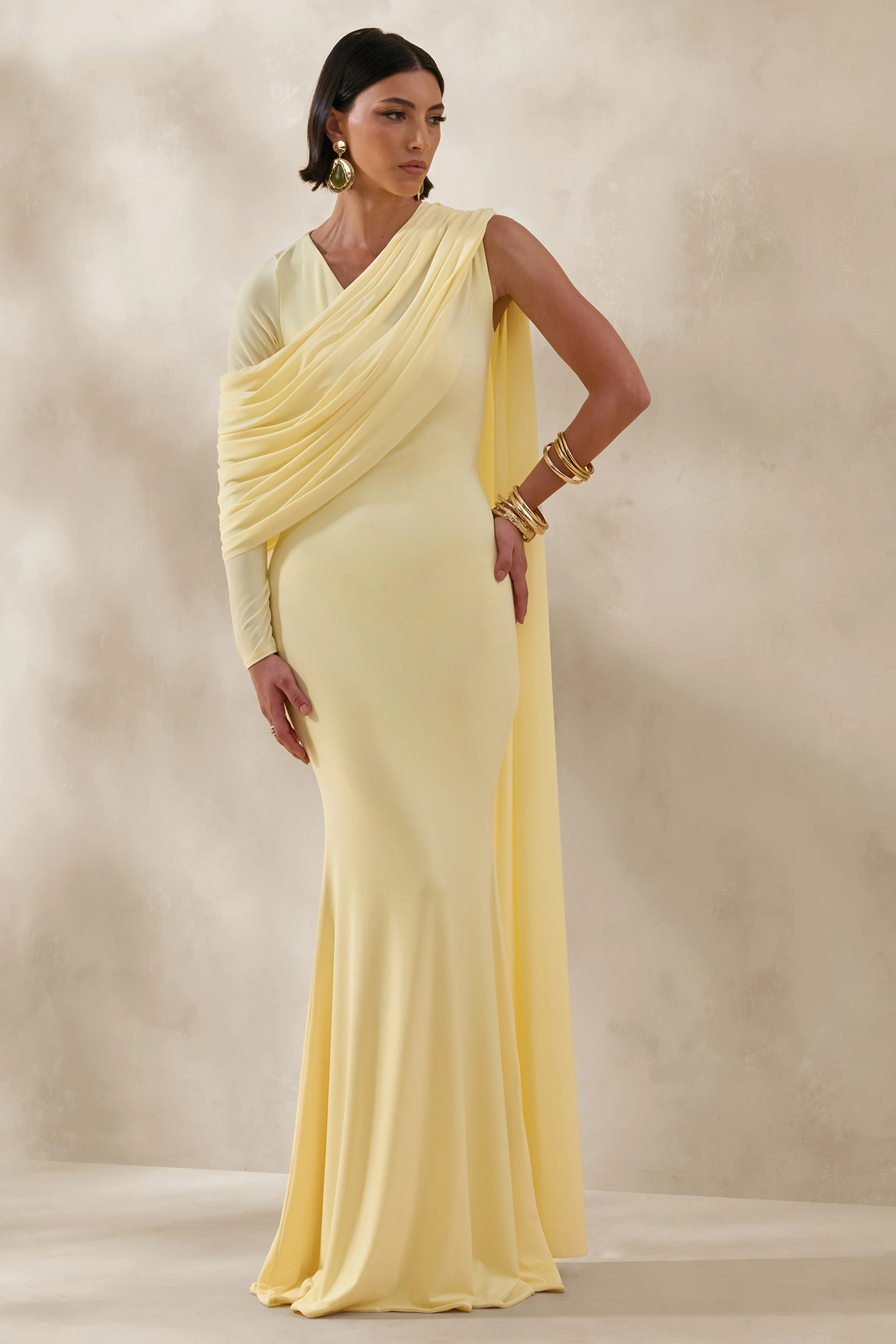 Rubelle | Lemon Asymmetric-Neck Maxi Dress With Draped-Detailing - Image 5