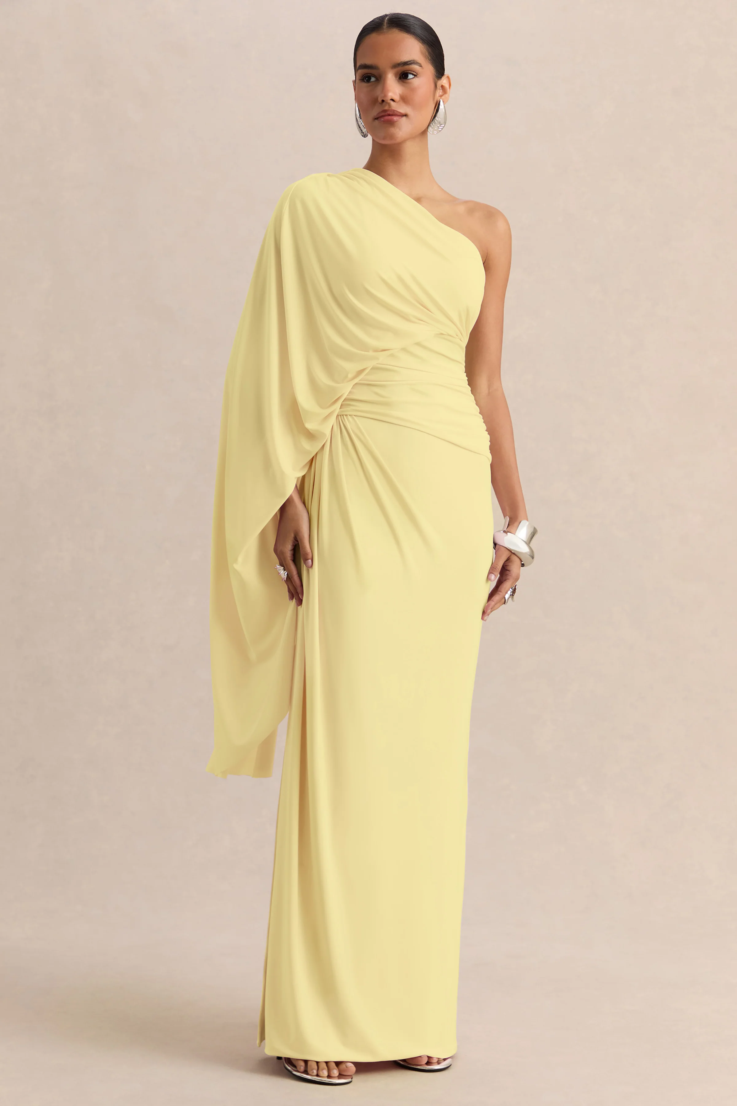 Sabella | Lemon Asymmetric-Neck Maxi Dress