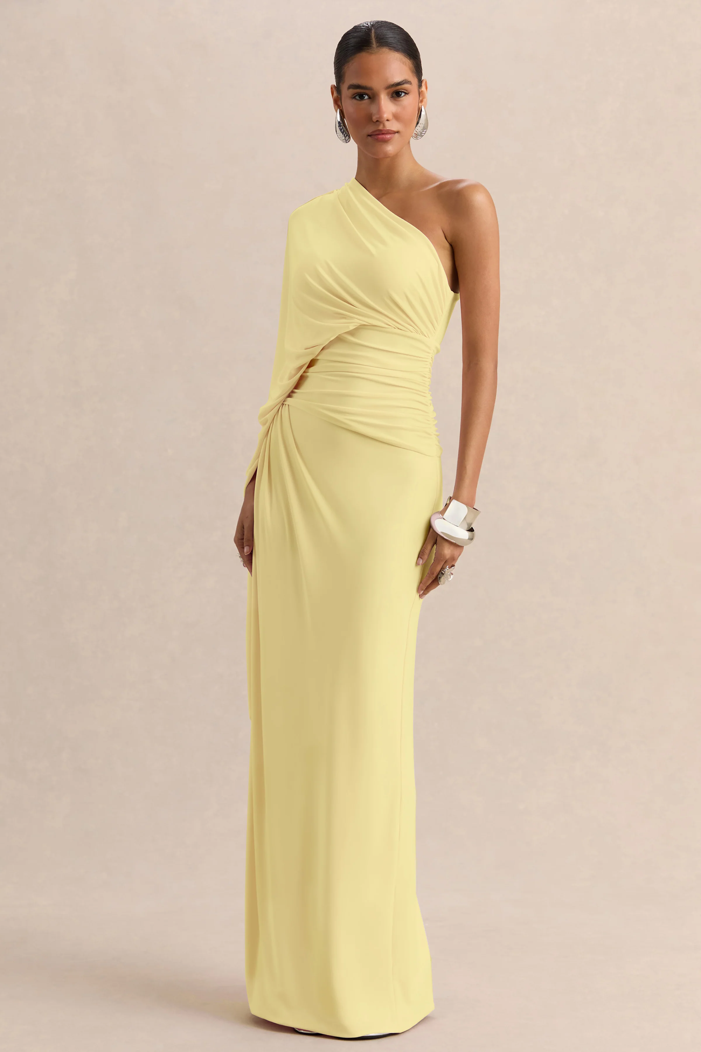 Sabella | Lemon Asymmetric-Neck Maxi Dress - Image 4