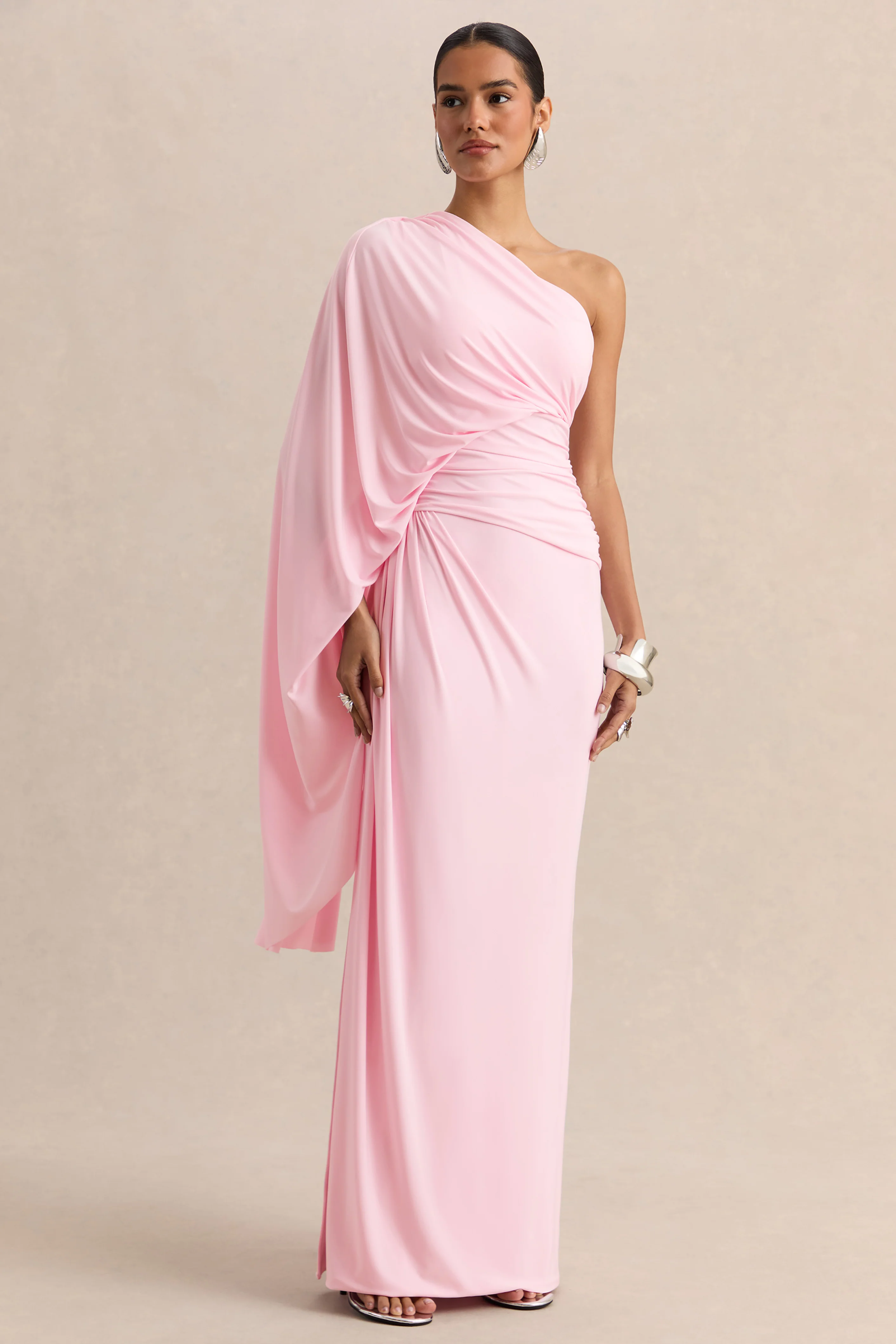 Sabella | Pink Asymmetric-Neck Maxi Dress - Image 5