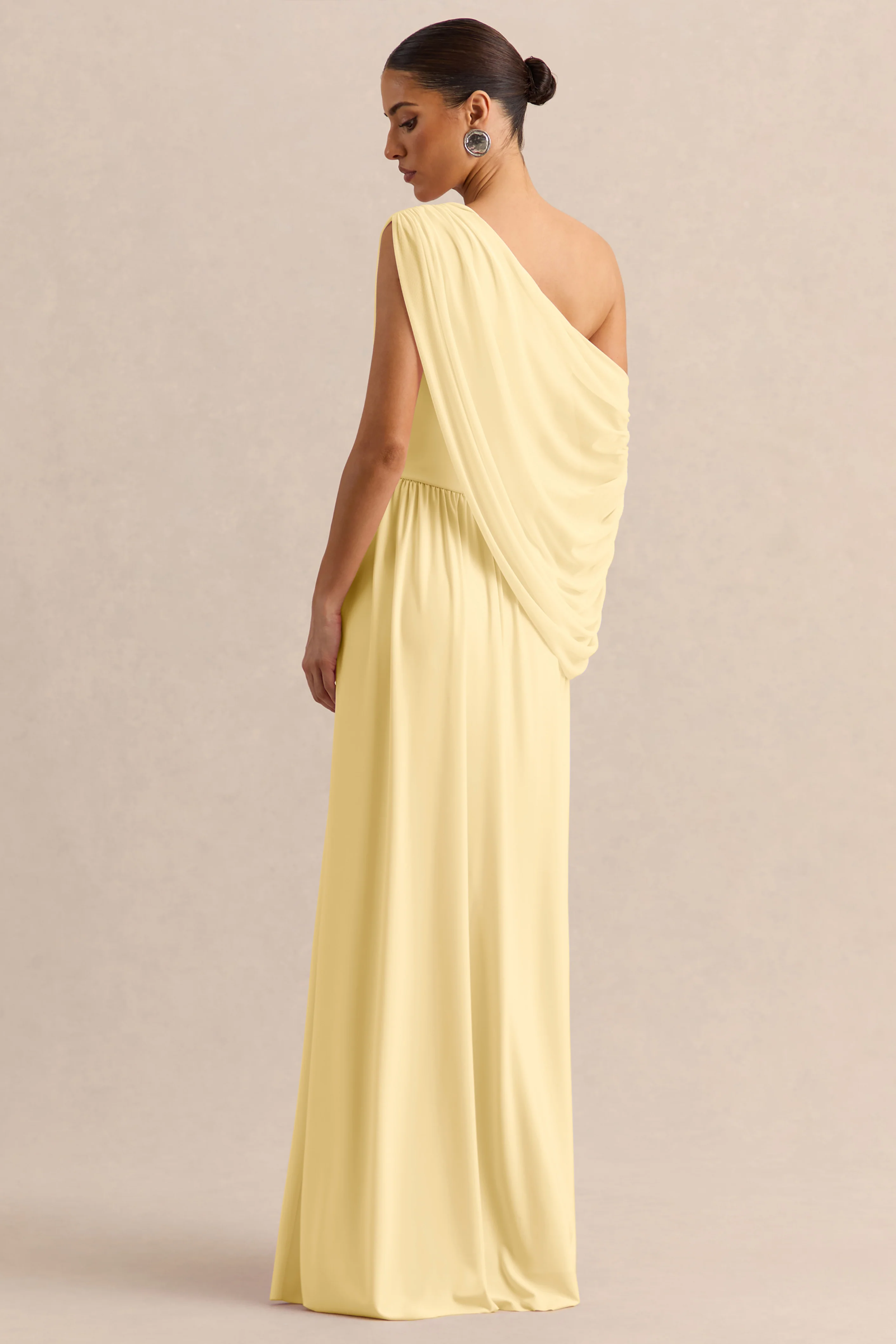 Sabianna | Lemon Asymmetric-Neck Maxi Dress With Draped Detailing - Image 2