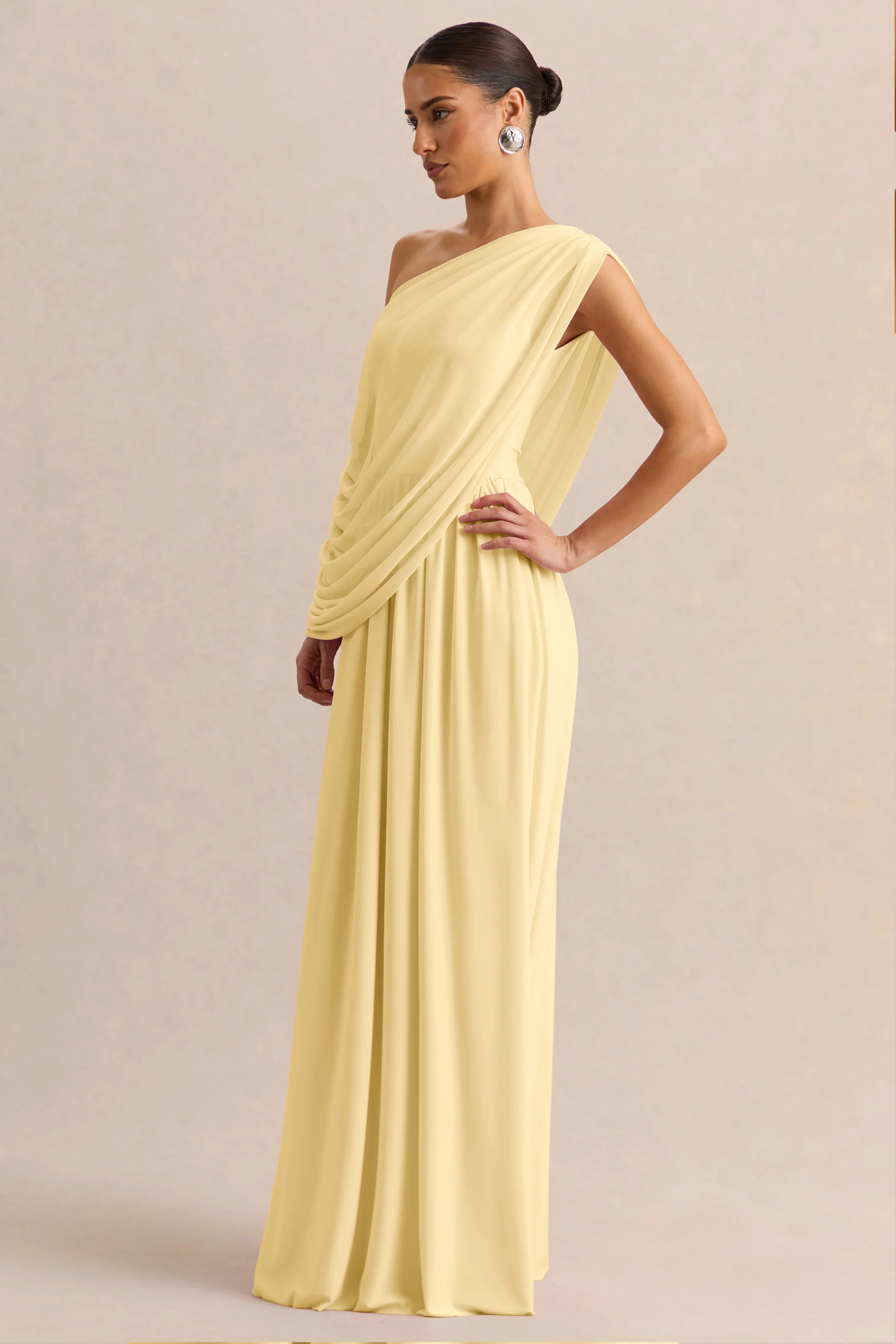 Sabianna | Lemon Asymmetric-Neck Maxi Dress With Draped Detailing - Image 5