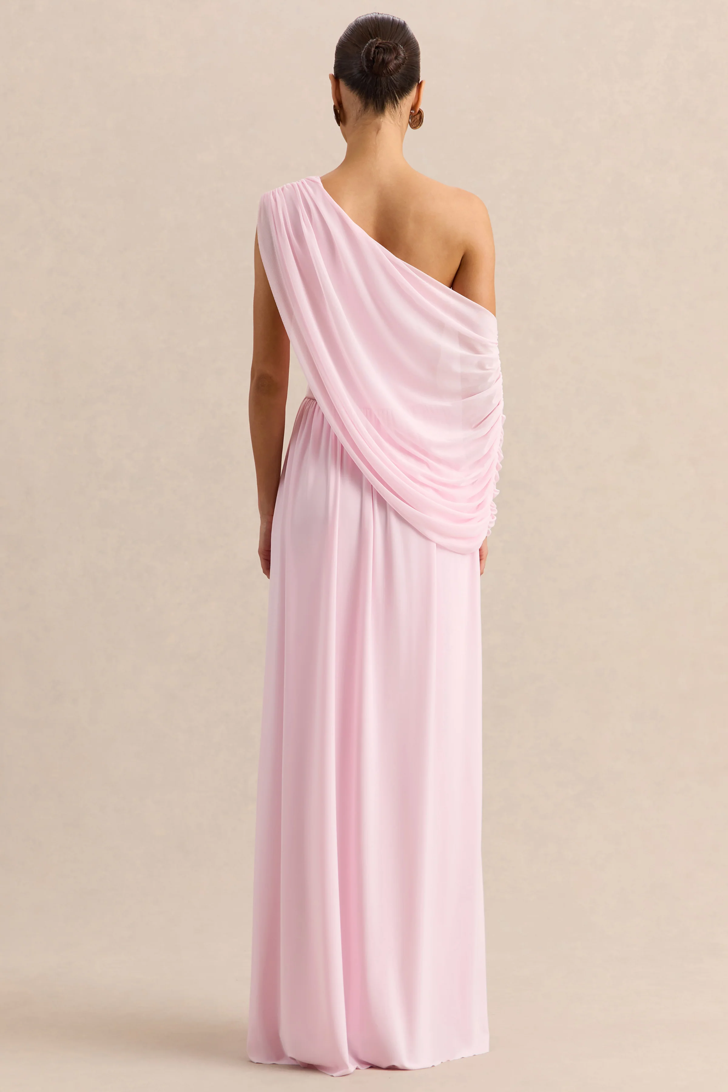Sabianna | Pink Asymmetric-Neck Maxi Dress With Draped Detailing - Image 2