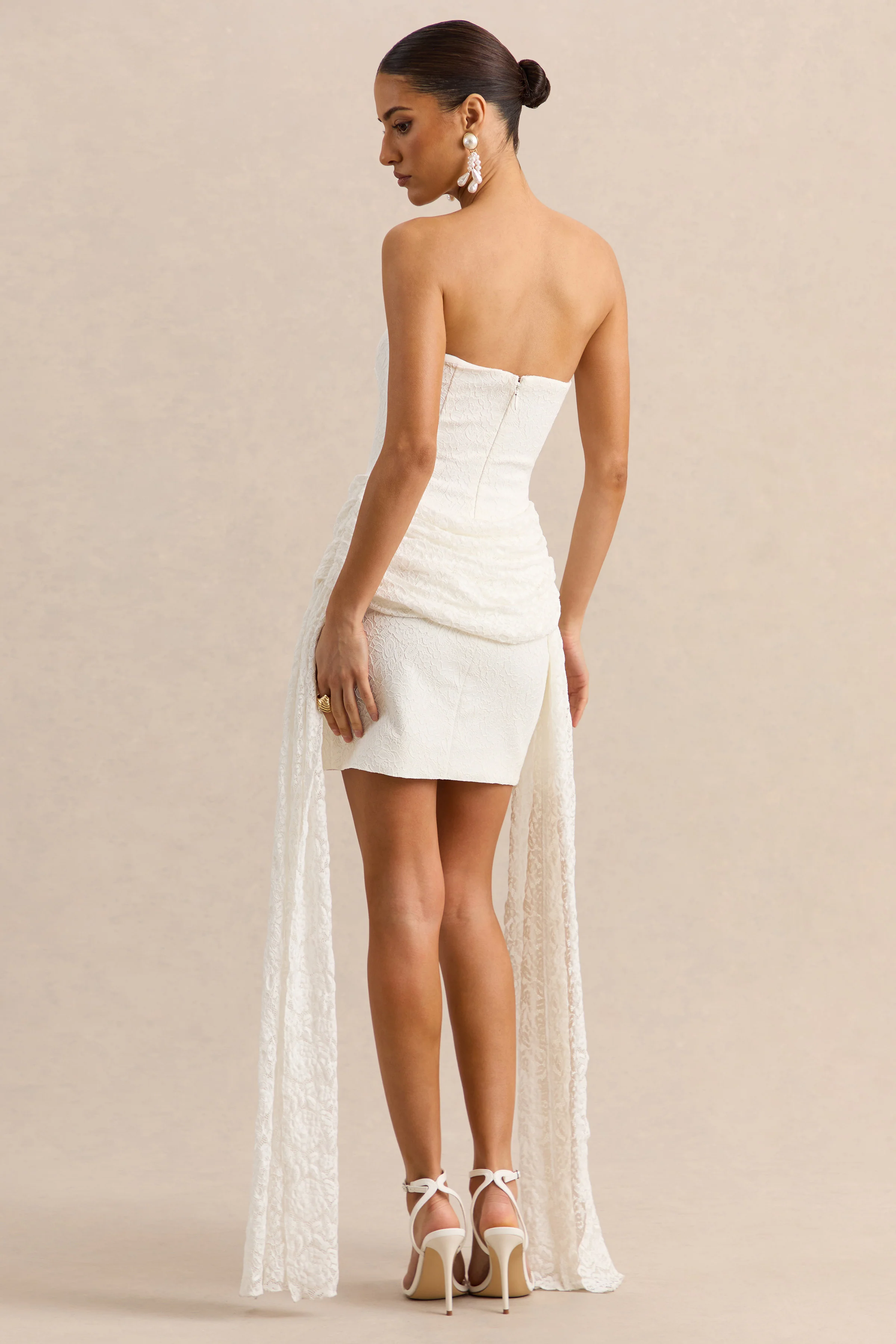 Sabrelle | White Bandeau-Neck Mini Dress With Draped-Detailing - Image 2